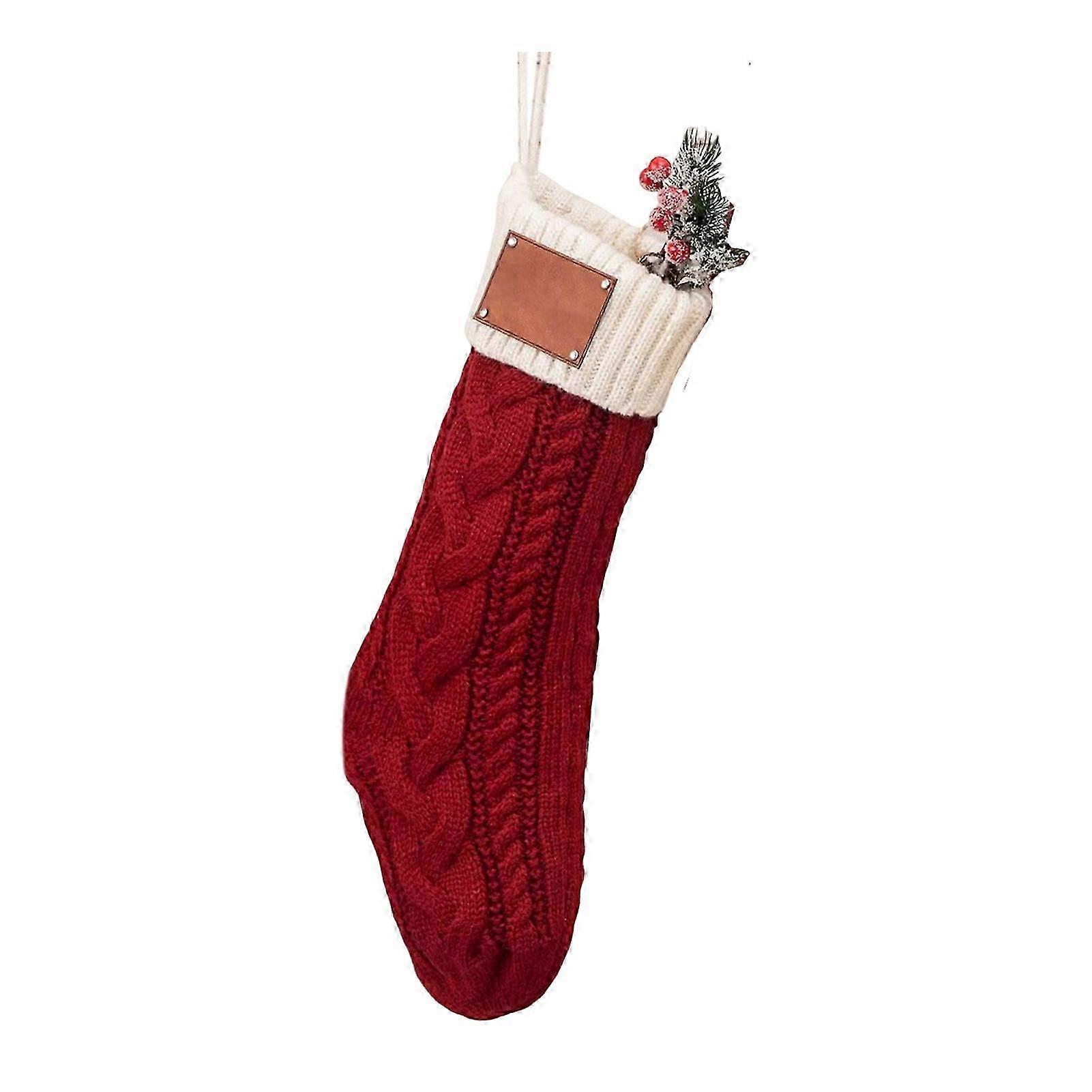 Christmas Stocking Large Knitted Hanging Xmas Stocking with Faux Leather Patches Christmas Tree Decoration for Holiday Home Decor