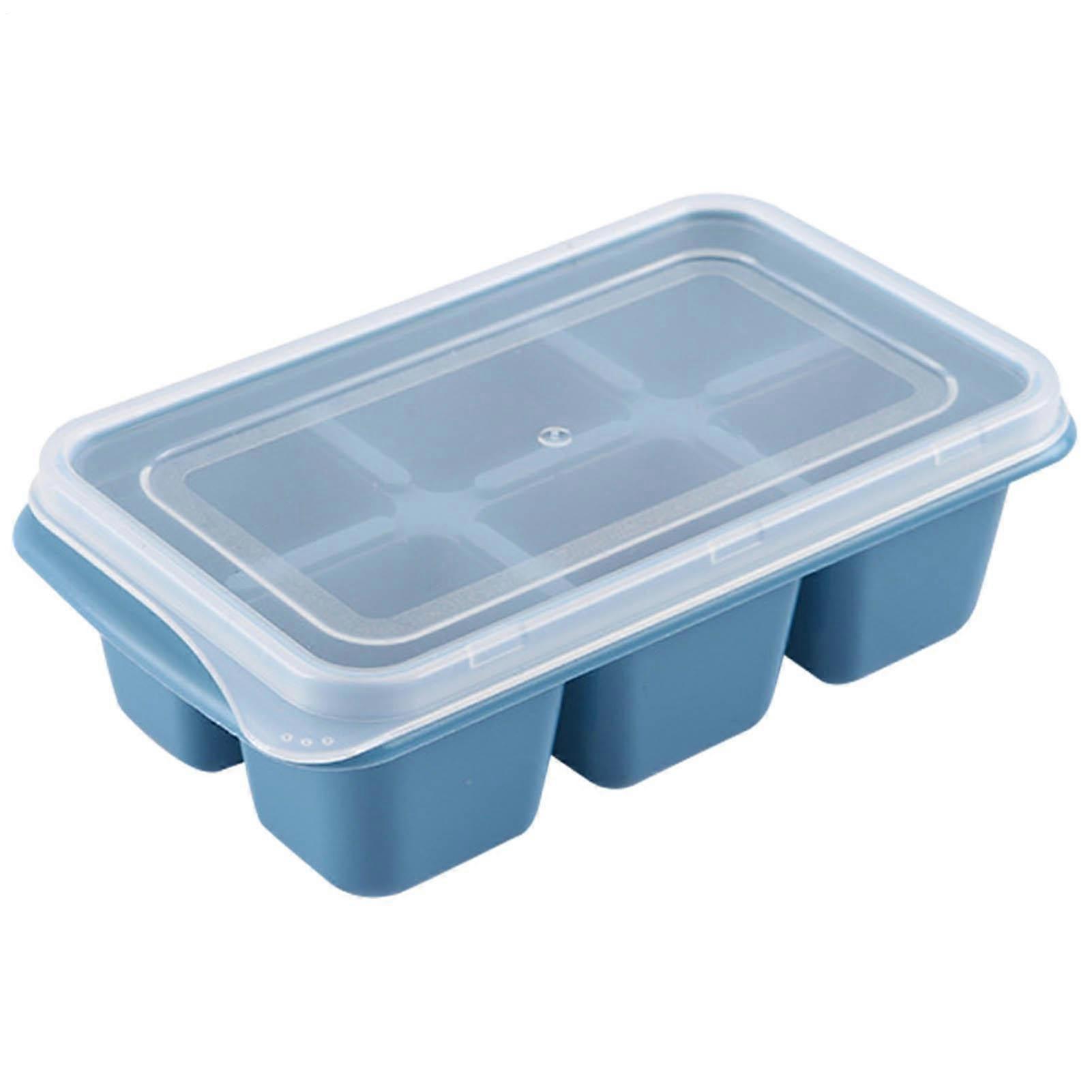 Cube Tray Mold Six Grid Silicone Block Mold Removable Lid Light Blue For Cocktail And Whiskey Chilling And Serving