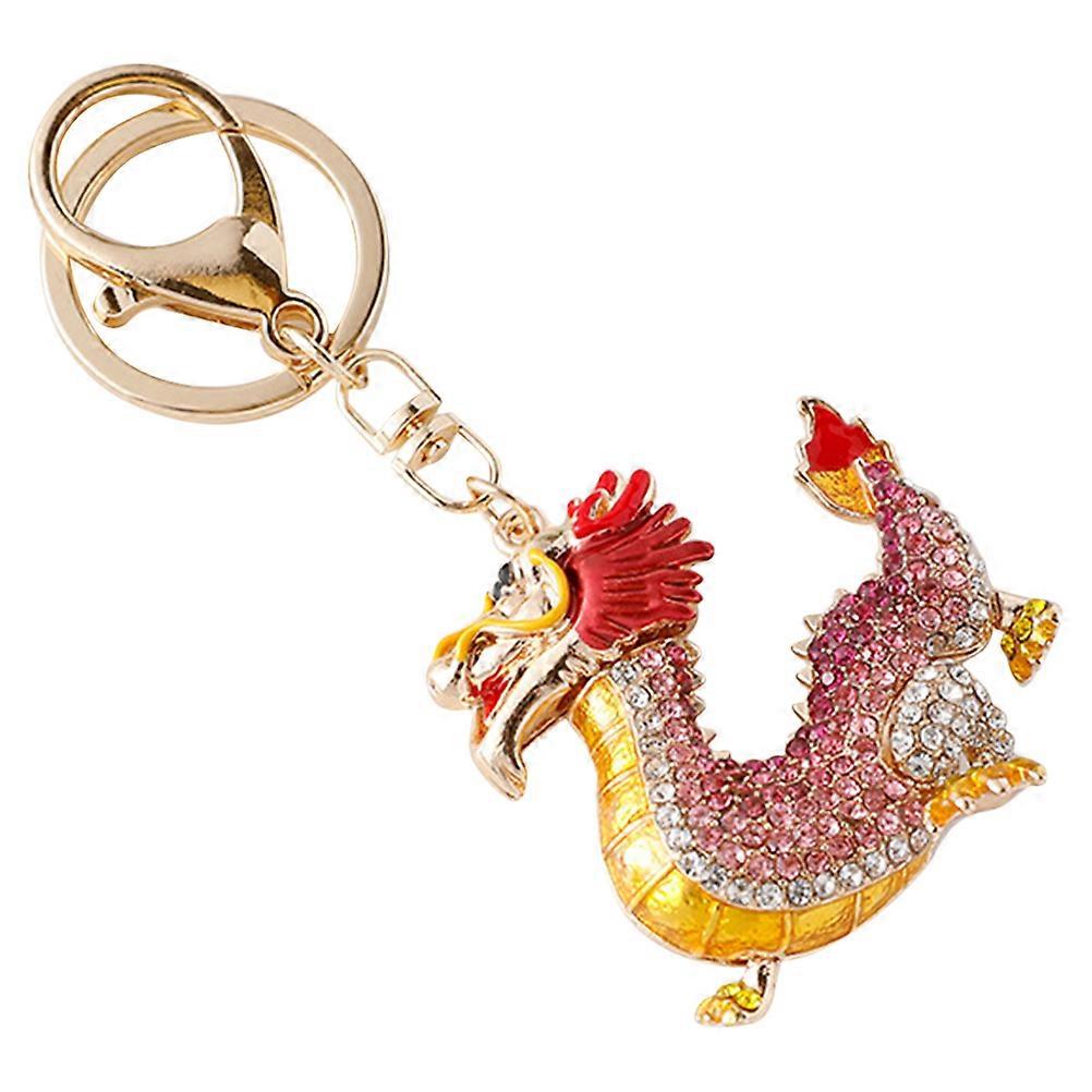 Rhinestone Keychain Dragon Shape Pendant for Decorating 2Pcs Red Alloy