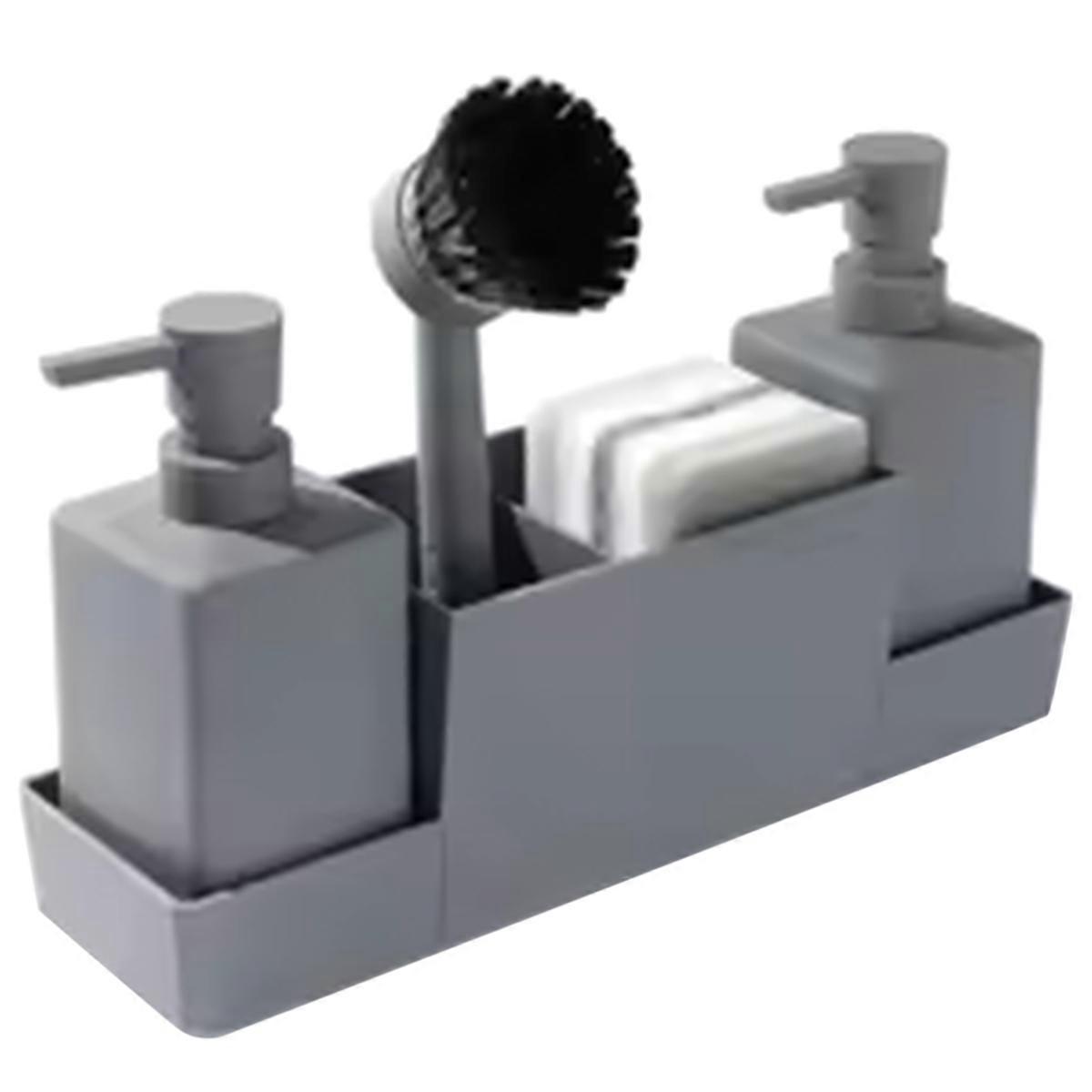 Kitchen Soap Dispenser with Sponge Holder Set Matte Gray