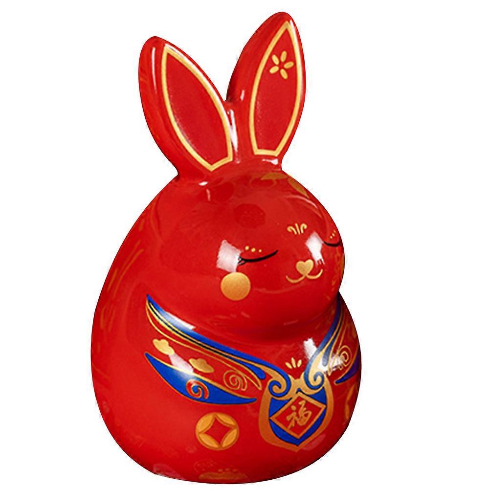 Red Ceramic Fortunate Rabbit Piggy Bank for Storage 3Pcs Rabbit Ornament