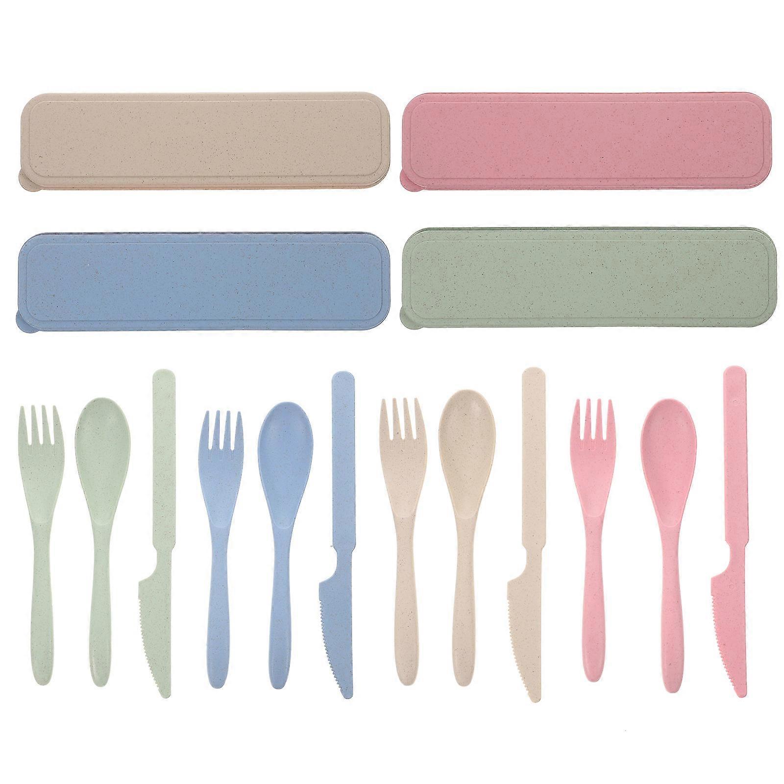 Portable Utensil Set With Case For Home Restaurant Hotel Party Beach Picnic Hiking Camping Barbecue Outdoor Activities Assorted Color 4Sets