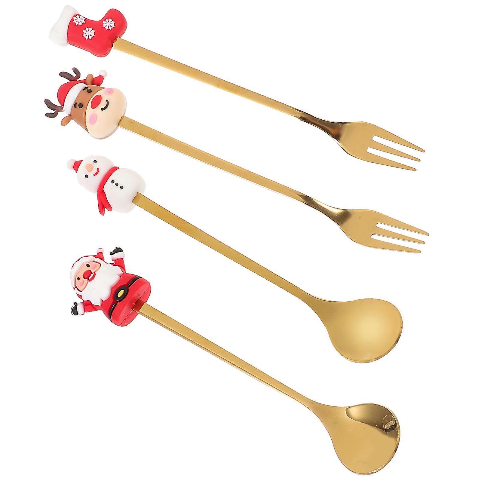 Christmas Spoon Fork Set Stainless Steel for Home 1Set Festive Tableware
