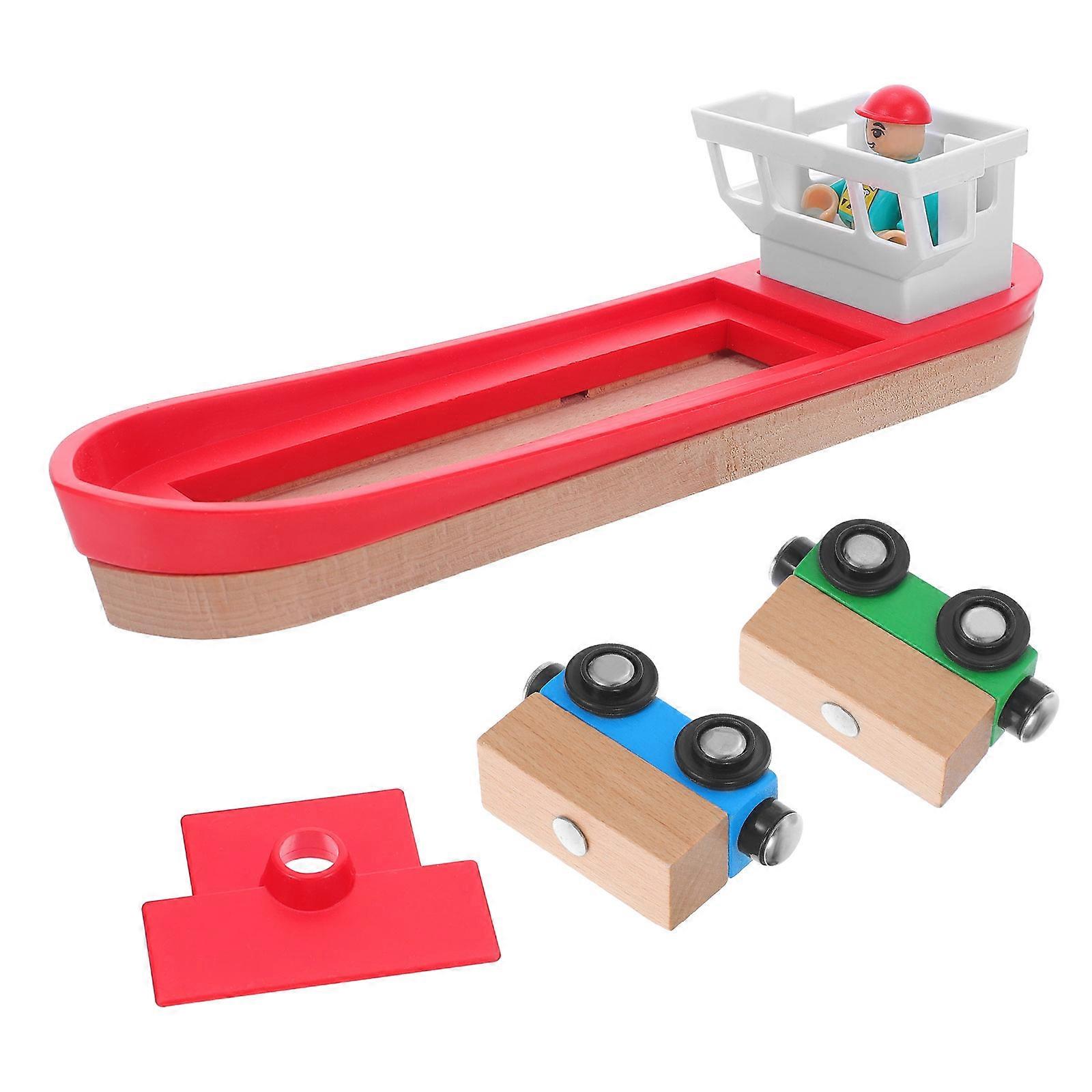 Wooden Train Track Boat Set for Imaginative Play 2Sets with Red Ship Accessories