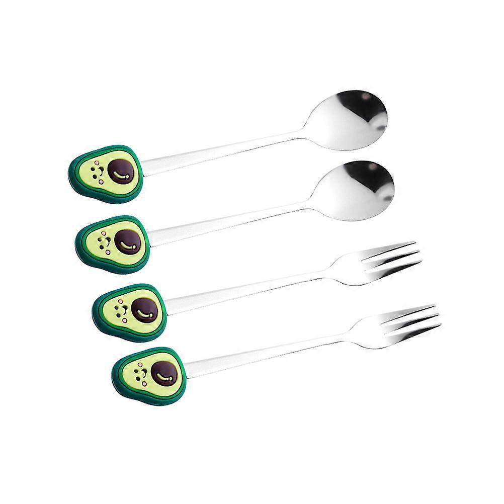 Stainless Steel Spoons and Forks for Home Use 2Pcs Green Set