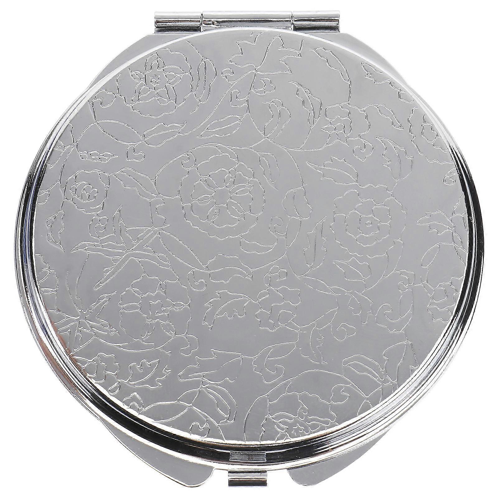 Silver Round Makeup Mirror for Makeup Use 2Pcs Foldable Compact Pocket Mirror