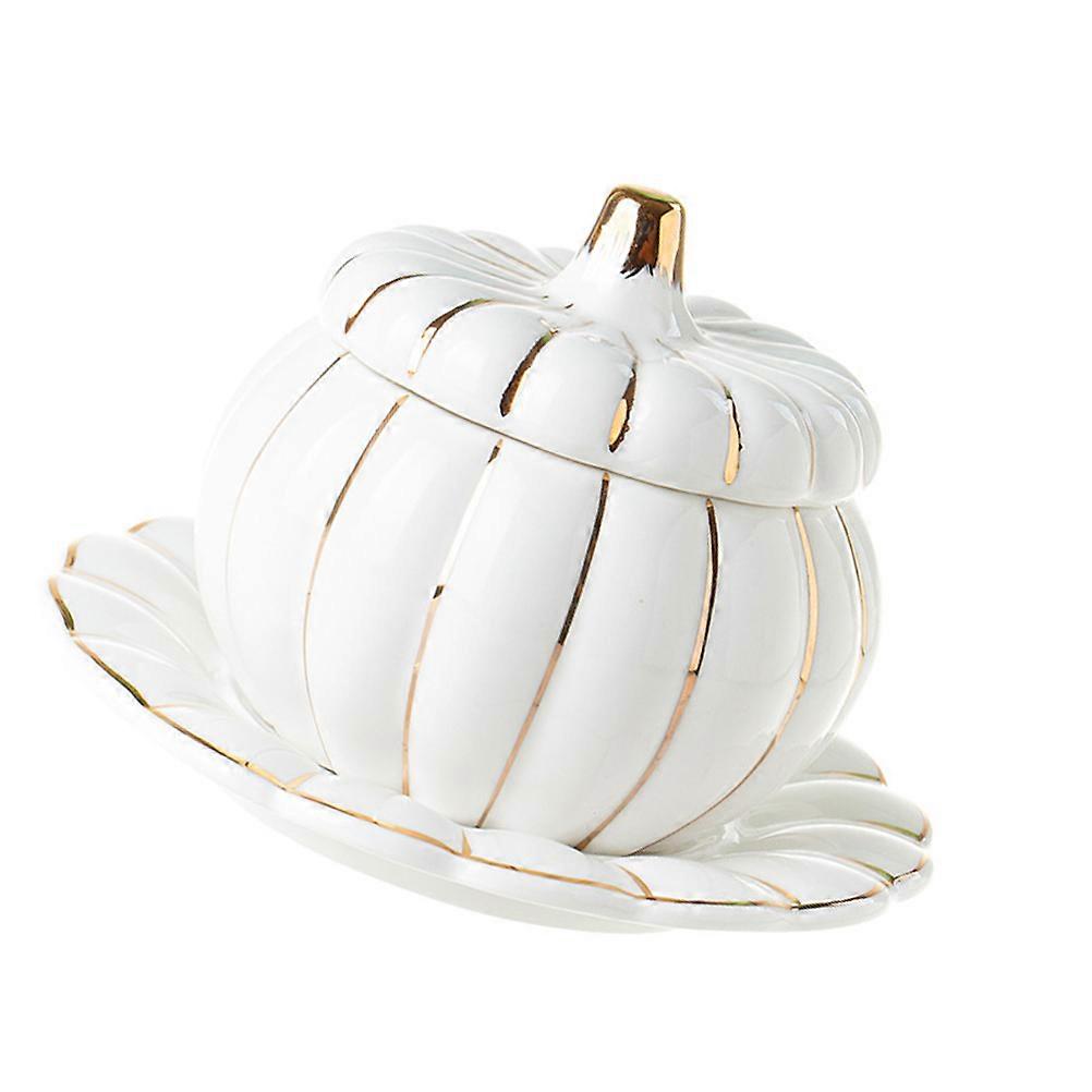Pumpkin Shape Ceramic Rice Bowl with Lid for Home Use 3Sets White