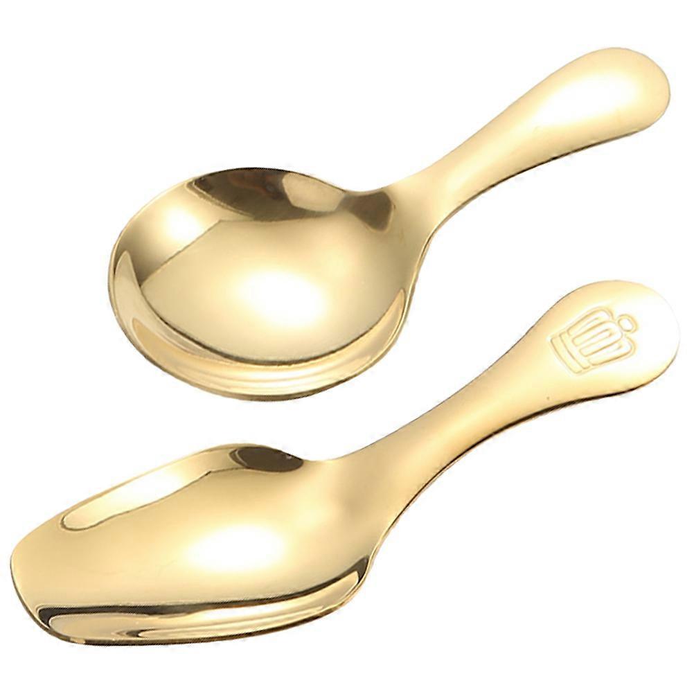 Multi-Function Dessert Spoons 2Pcs Perfect For Ice Cream Serving Simple Style Golden Compact Size