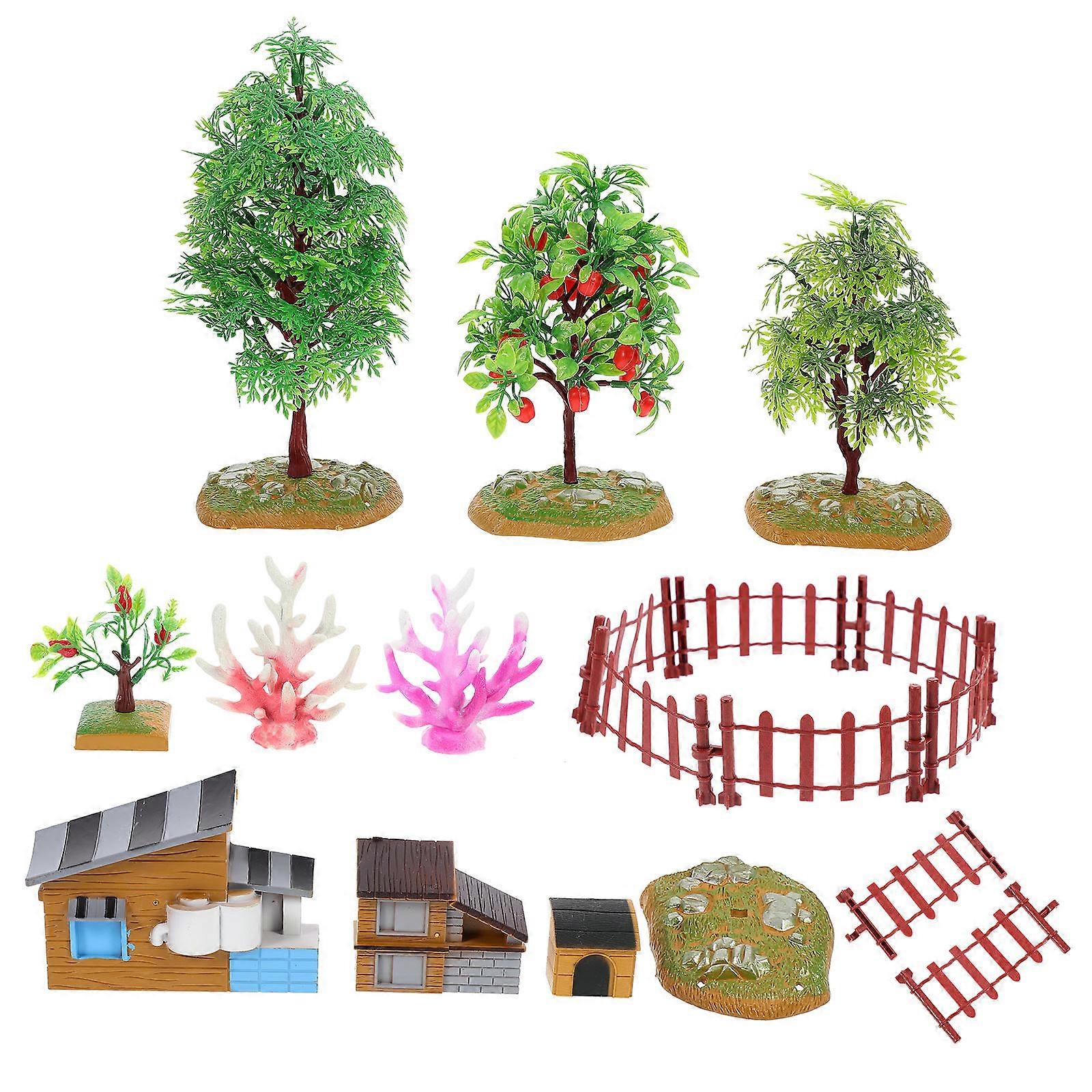 Simulation Farmhouse Model for Decor 4Sets with Mini Fruit Tree and Fence