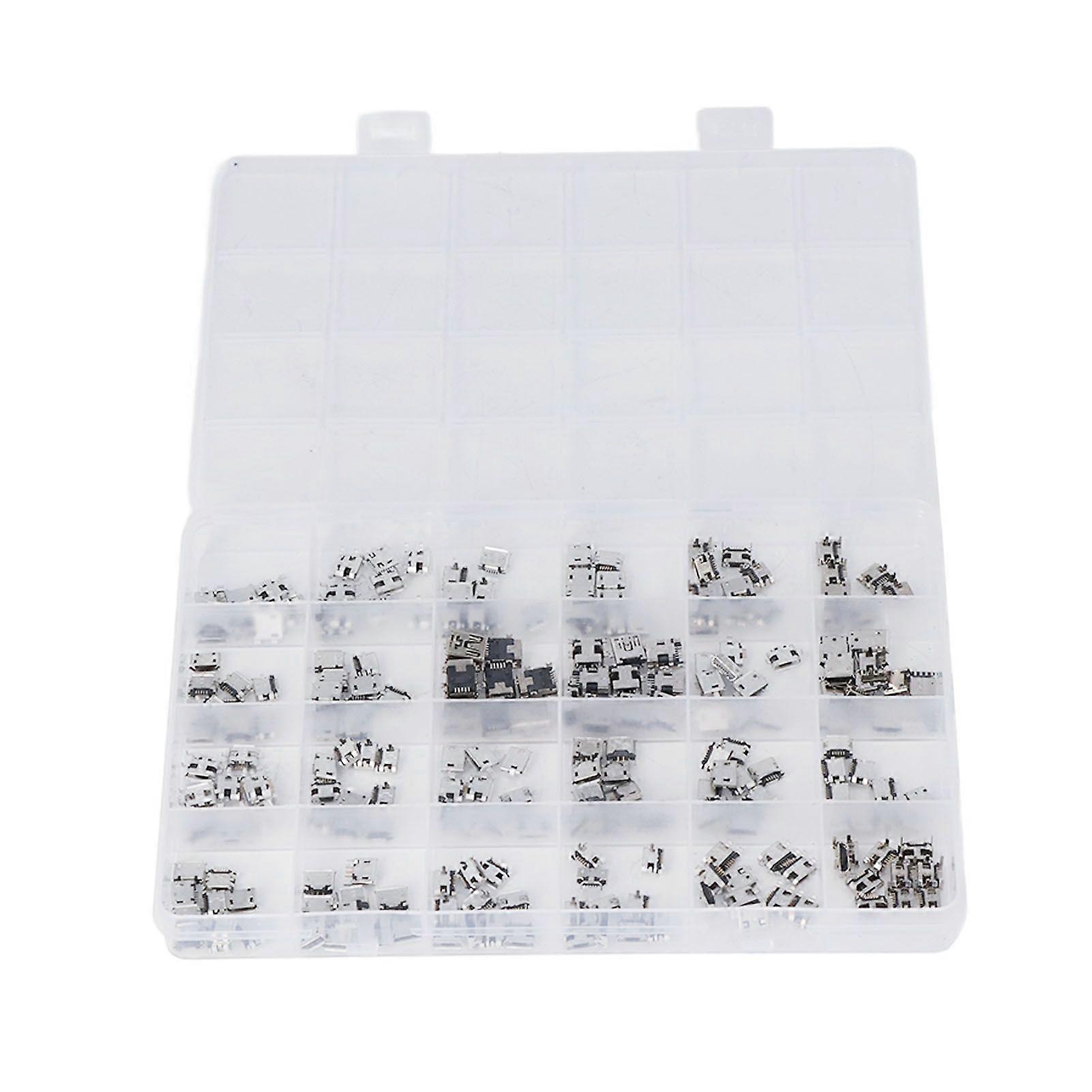 240Pcs Micro USB Socket 24 Types Jack Connector Stainless Steel for Phone Computer