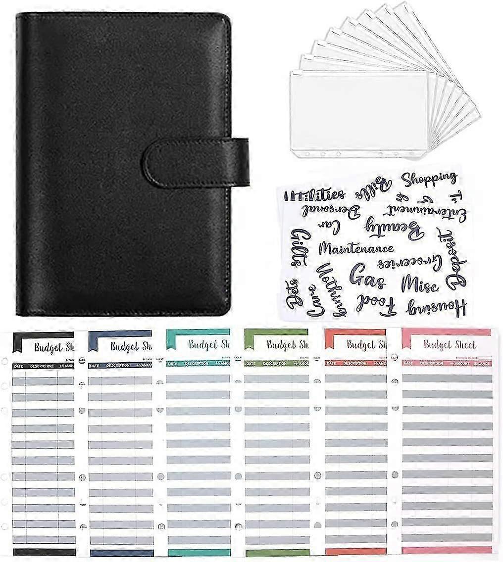 A6 PU Leather Binder, Multifunctional Document Holder with 12 Clear Zippered