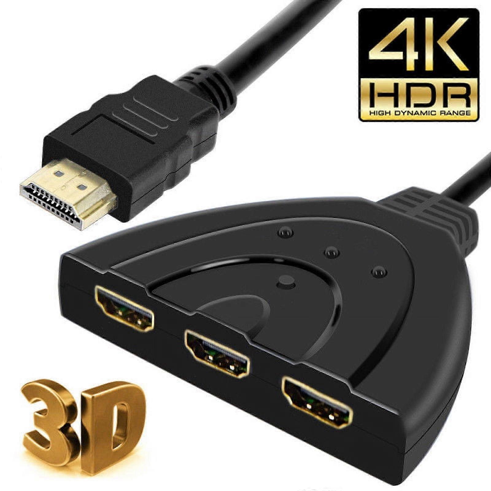 HDMI Switch, 3 Port 4K HDMI Switch 3x1 Switch Splitter with Pigtail Cable Supports Full HD 4K 1080P 3D Player