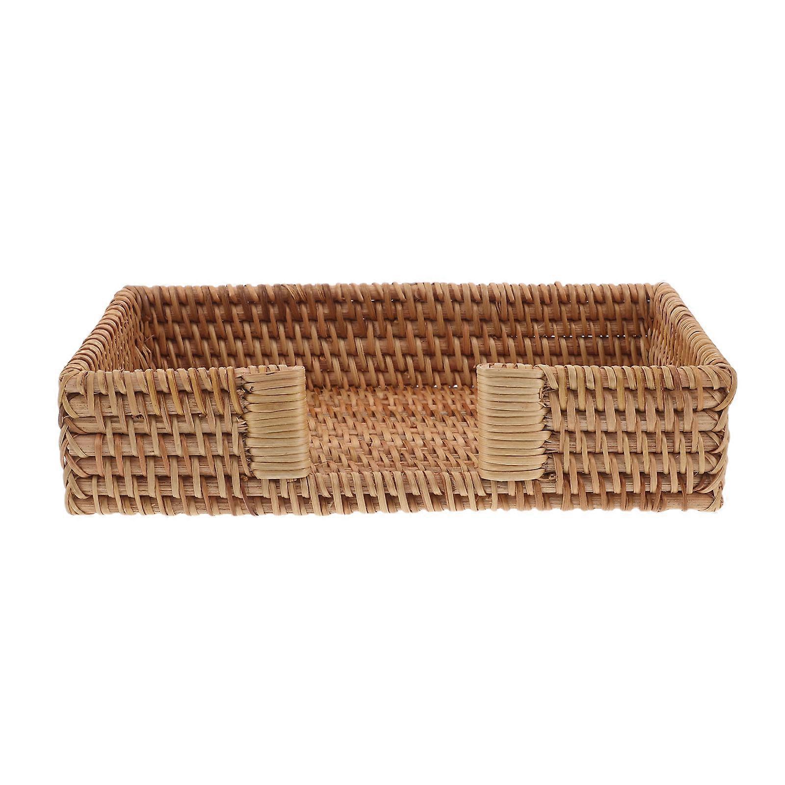 French Rattan Napkin Holder Rectangle Wicker Tray for Decor