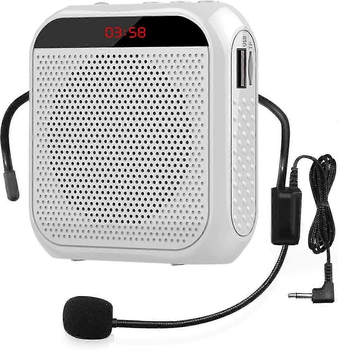 Portable Voice Amplifier With Wired Microphone Headset Rechargeable Speaker Loudspeaker (white) (hs)