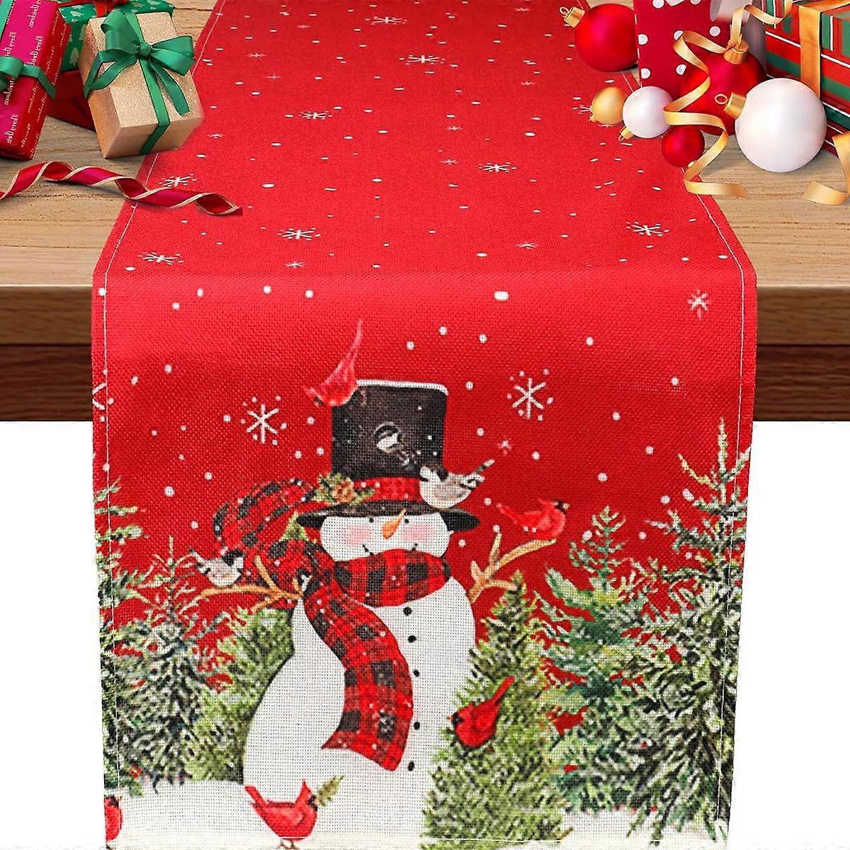 Christmas Table Runner, Xmas Table Runners for Table, Snowman Trees Snowflakes