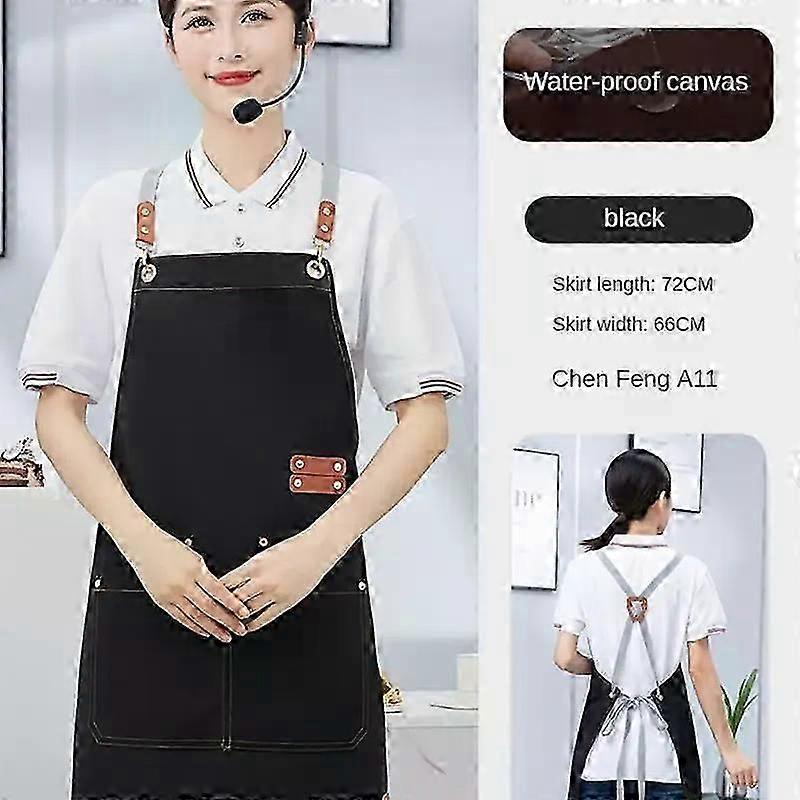 Waterproof Canvas Chef Apron with Cross Back and Large Pocket - Adjustable Straps for Kitchen, BBQ, or Salon Use