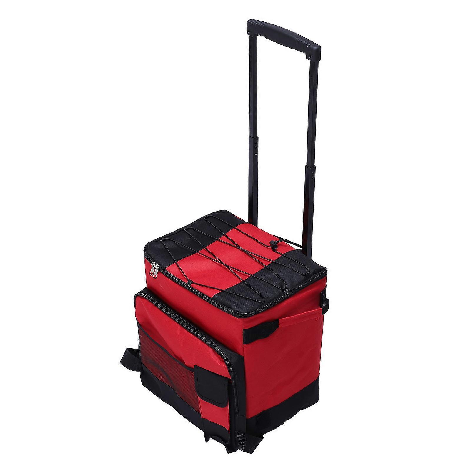 Rolling Cooler 43L Large Capacity Waterproof Foldable Rolling Insulated Box for Camping Picnic Red 