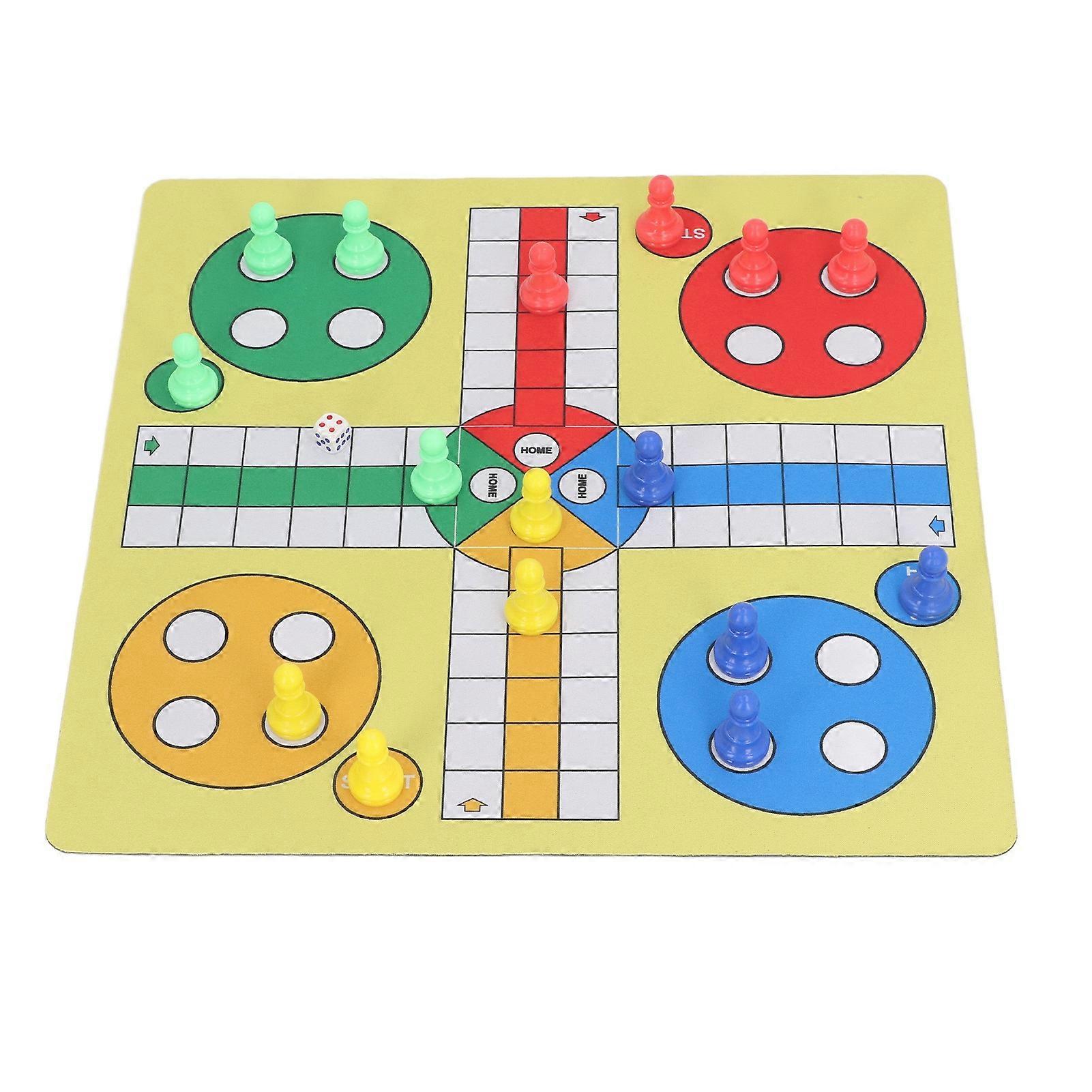 Ludo Chess Set Folding Roll Up Board Game Pad with 16 Chess Pieces 1 Dice Family Ludo Learning Game for Kids Adults 