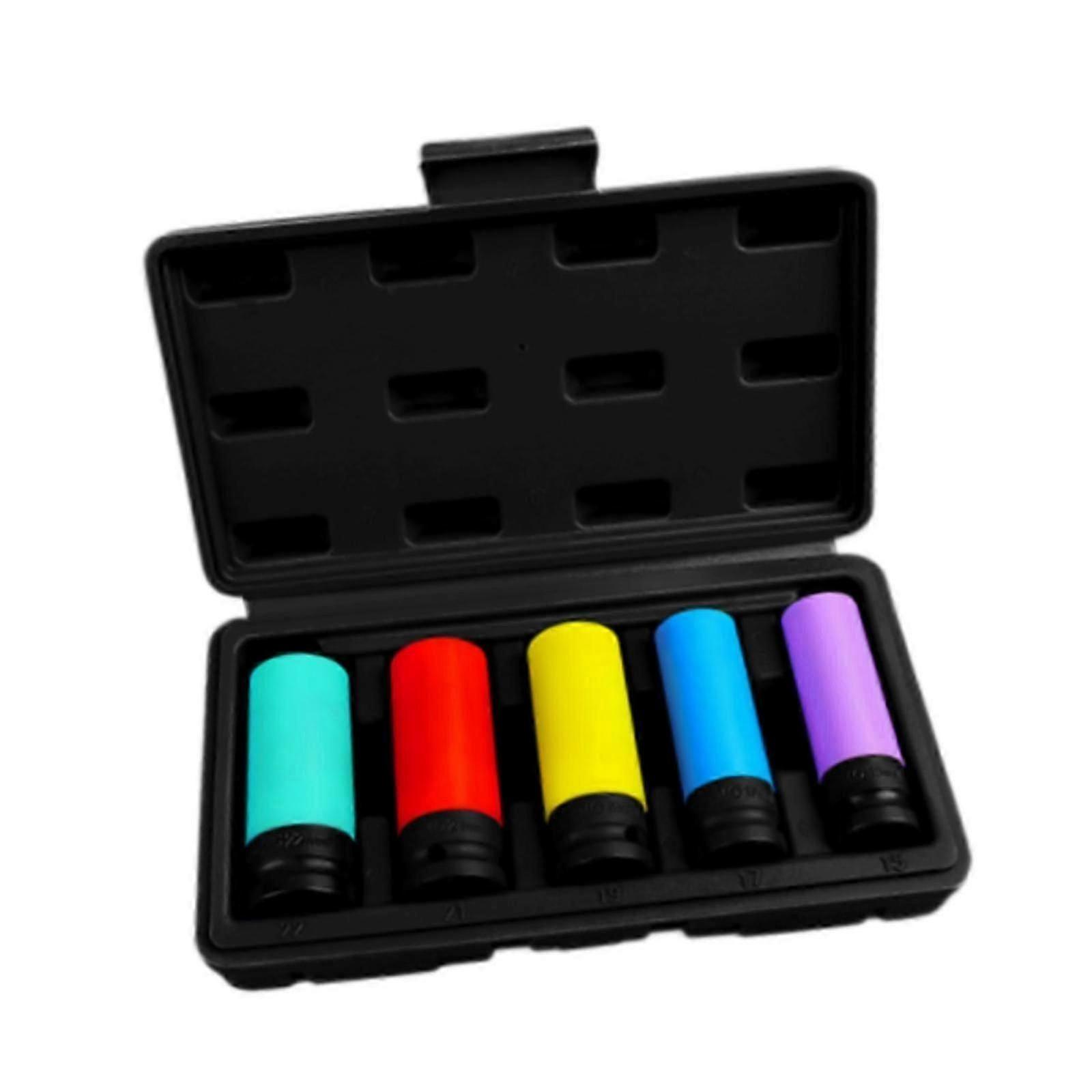 5 Pieces Generic 1/2 inch Drive Lug Nut Socket Set Parts Lug Nut Remover Set Red Storage Box