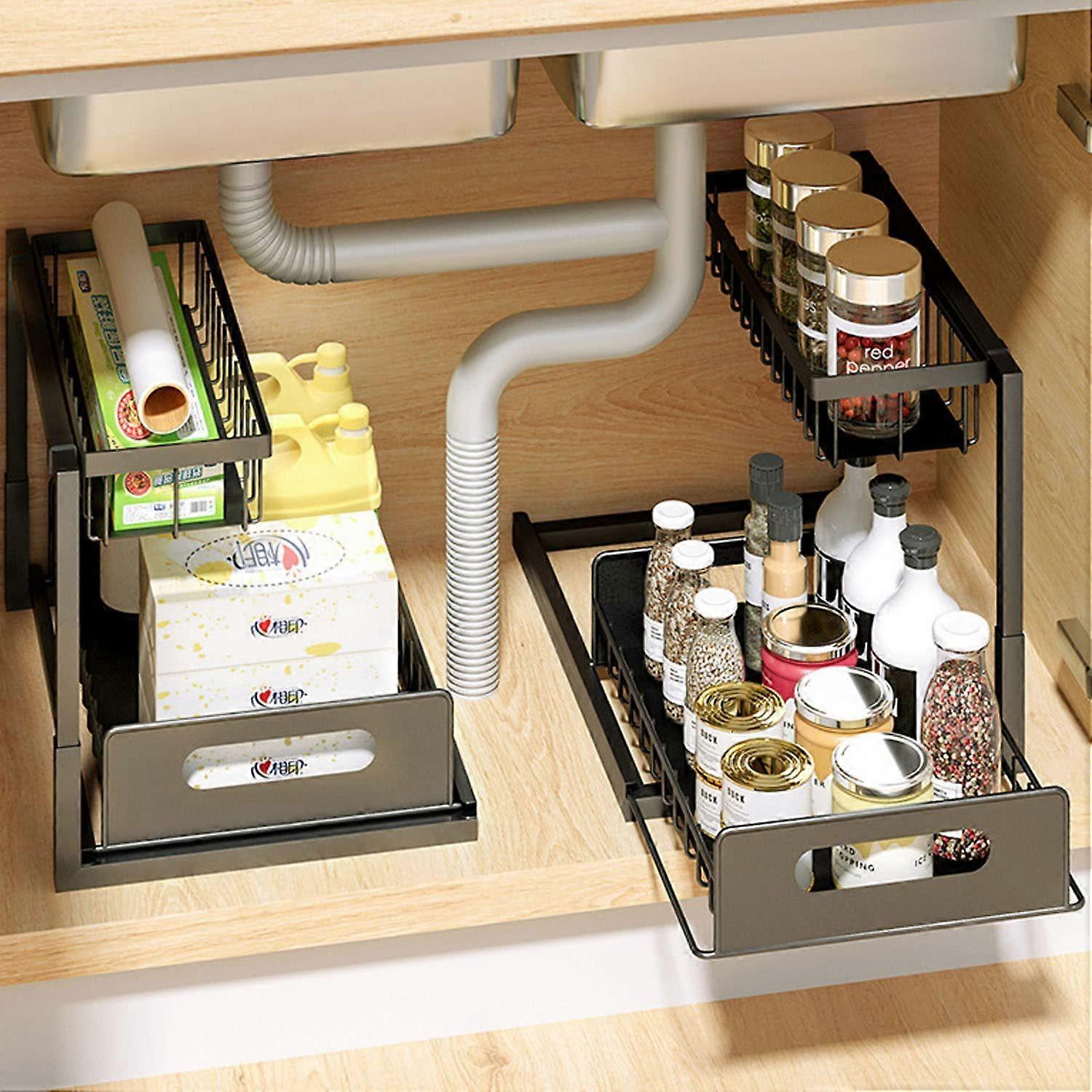 Under Sink Organizer, Pull Out Cabinet Organizer 2 Tier Slide Out Sink Shelf Cabinet Storage Shelves