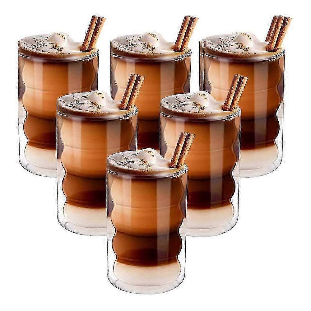 Set of 6 Double-Walled Coffee Glass Mugs - 350ml Cappuccino Cups for Hot Drinks & Elegant Serving