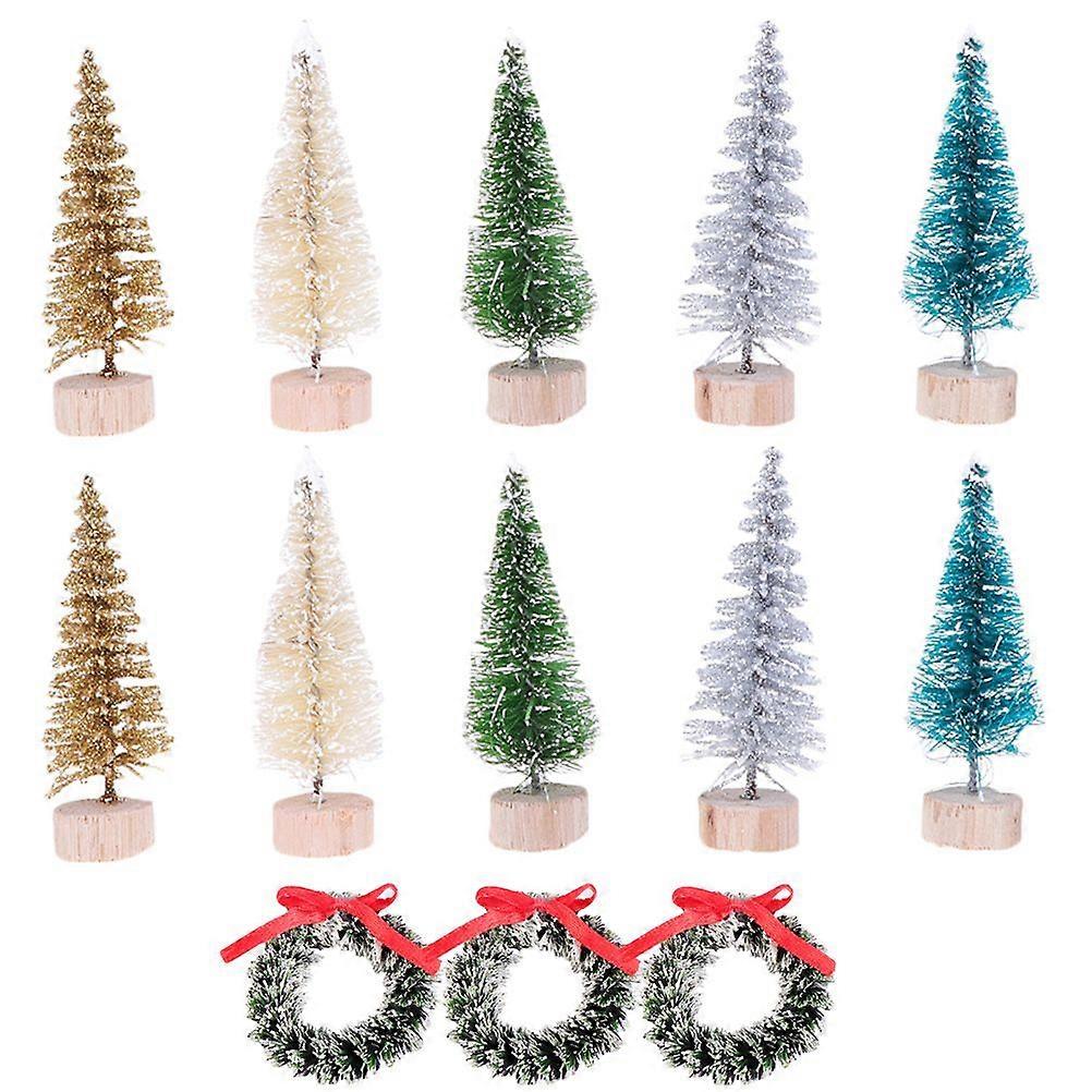 27Pcs Christmas Trees Decoration Set Wreath Fake Snow Frost Trees with Wood Base