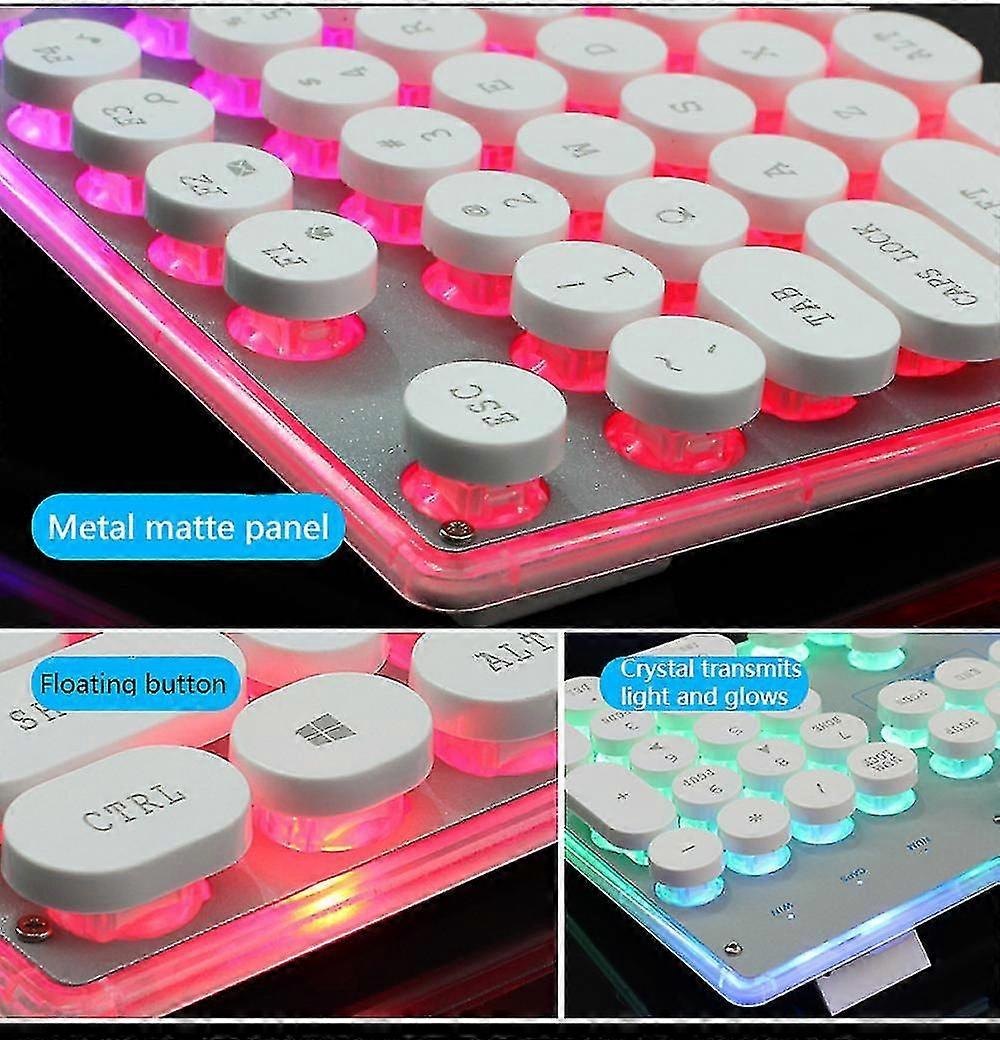 Wekity Mechanical Handle Rainbow Luminous Punk Crystal Round Cap Keyboard Wired Usb Keyboard