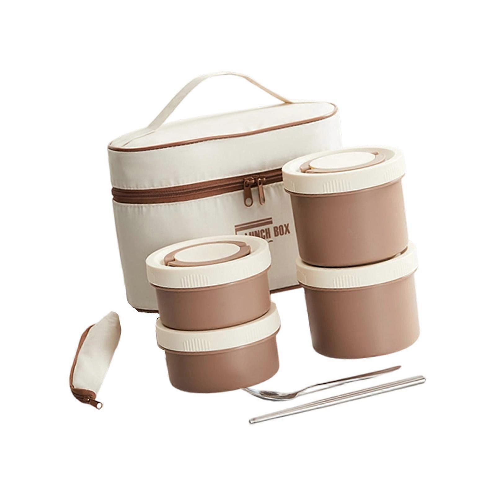 4 Part Rustless Warm Mealbox Set Impermeable Compartments Insulated Transporting Bag For Adults School Office Multicolor