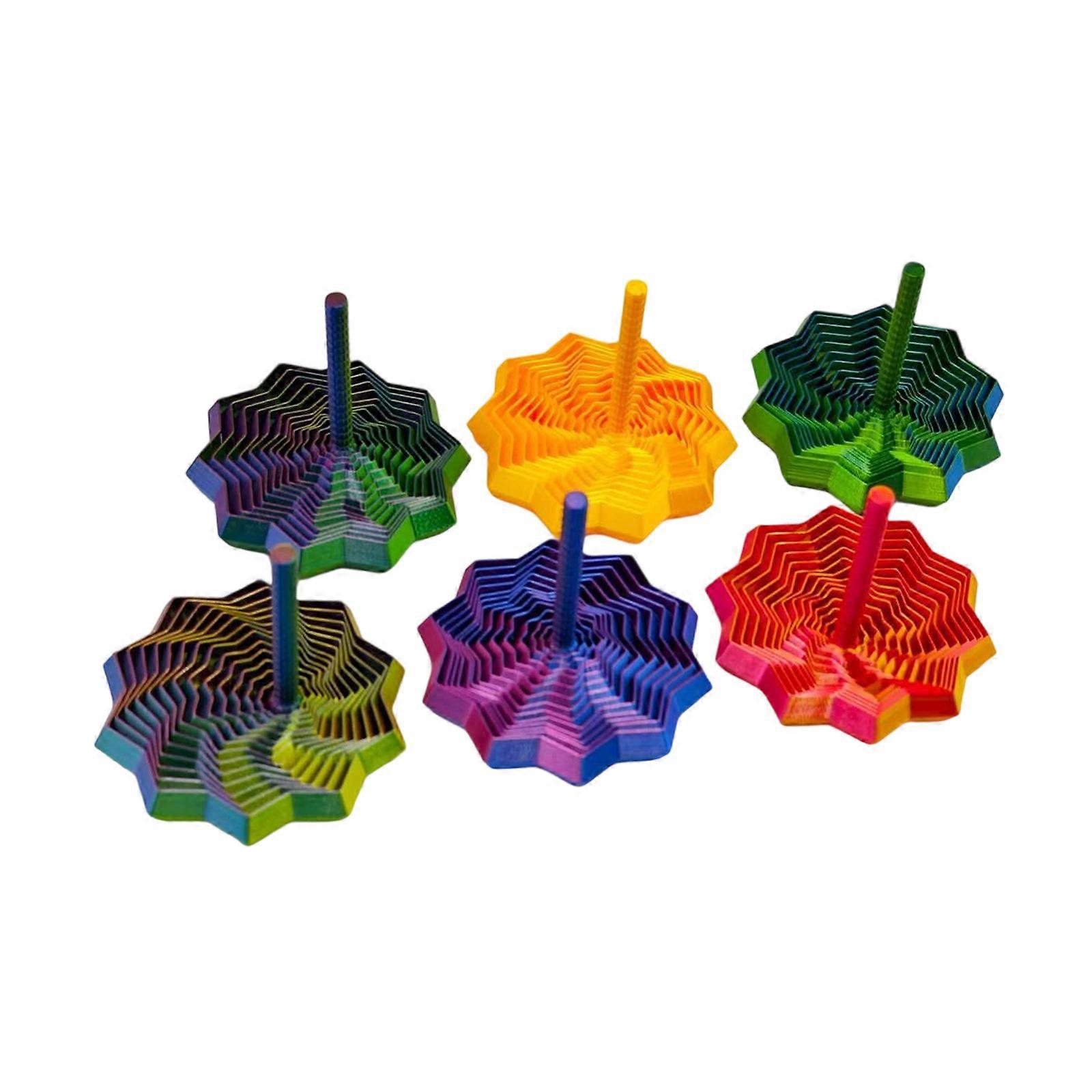 6PCS Hexagonal Finger Spinner Stress Relief Toy 3D Printed Pocket Size Rotating Gyroscope Sensory Mindfulness Gadget Toy Multicolor