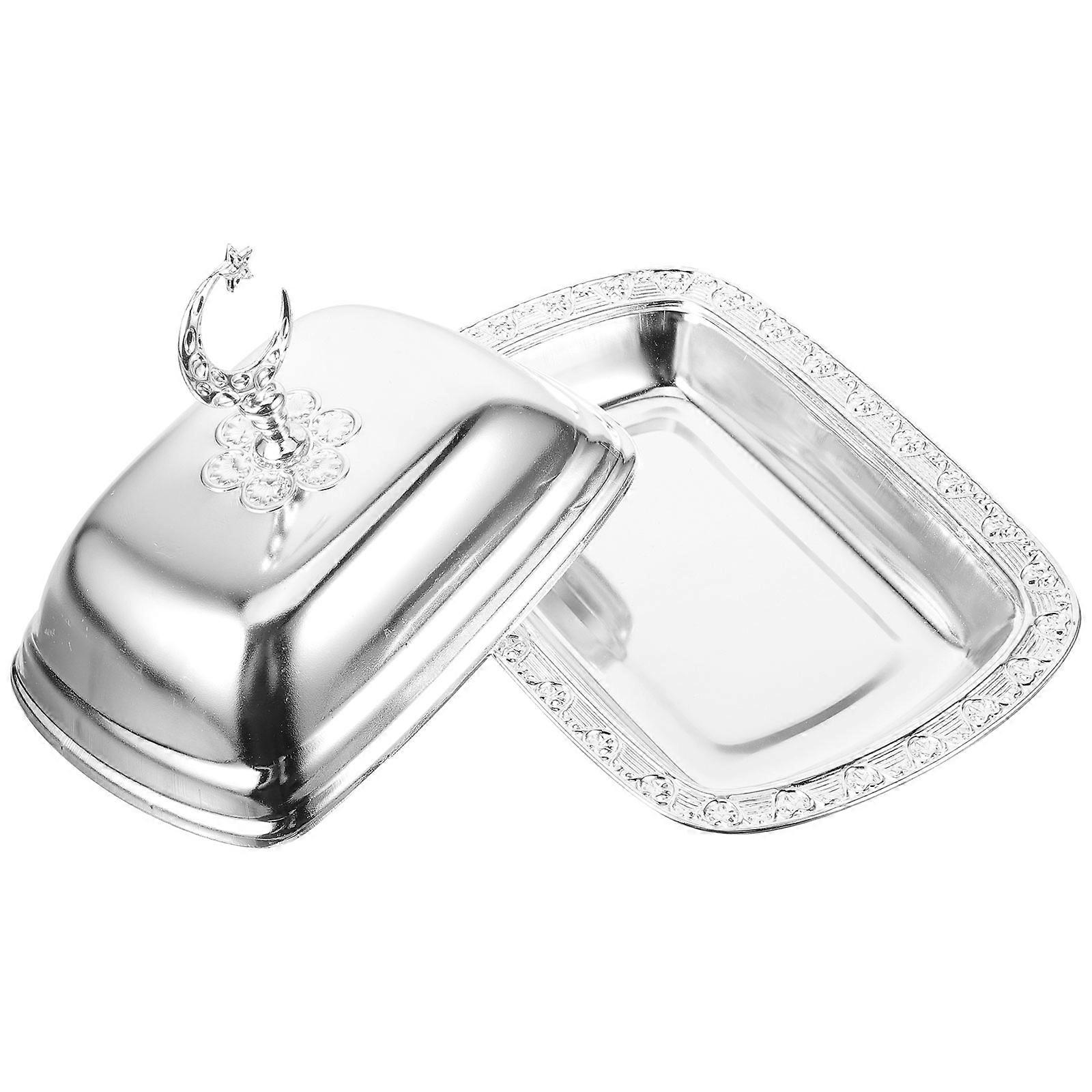 Rectangular Cake Display Tray with Lid for Kitchen Use 19X14CM Silver Convenient Use 1 Set