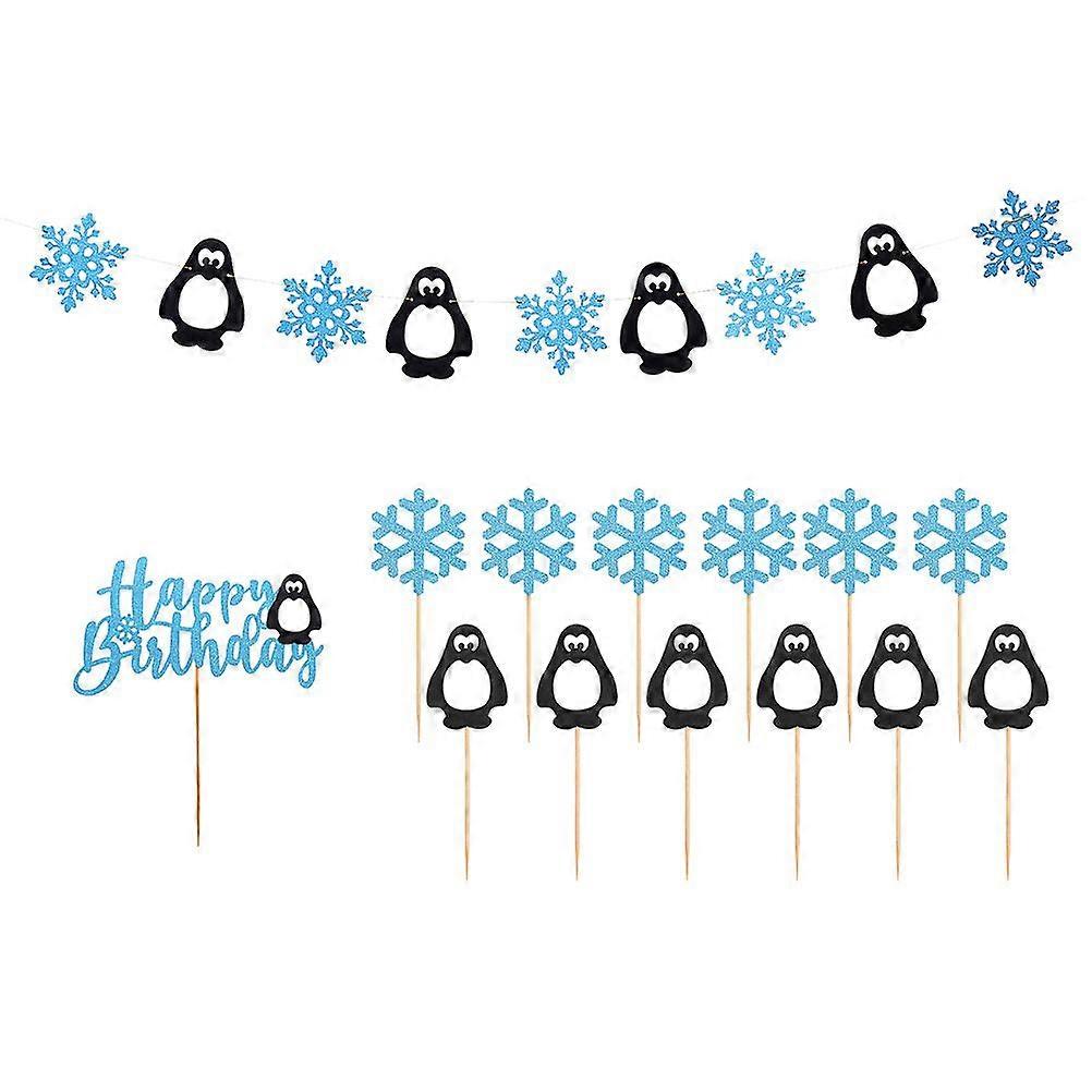 14 Pcs Paper Party Banners Unique Snowflake Cake Toppers Creative Pull Flags