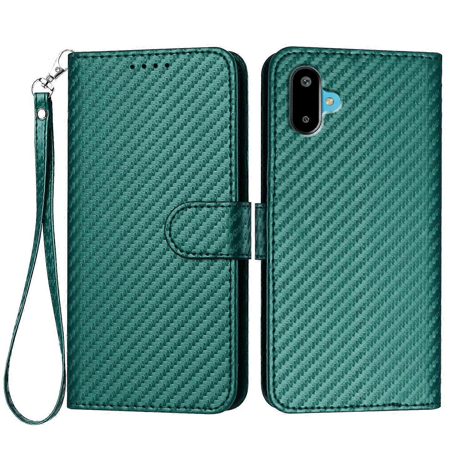 For Samsung Galaxy M16 5G Galaxy F16 5G Wallet Case with Strap Carbon Fiber Texture Leather Mobile C