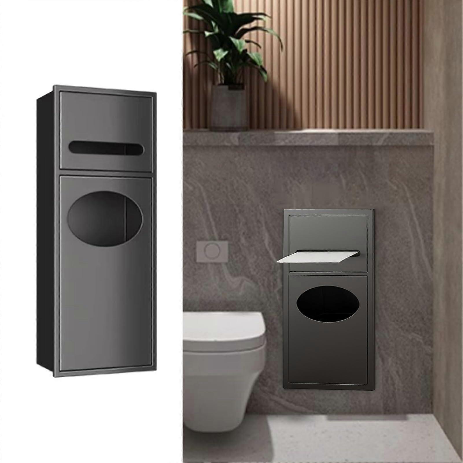 Narrow Trash Can Cabinet with BuiltIn Toilet Paper Holder Shelf for Bathroom Storage