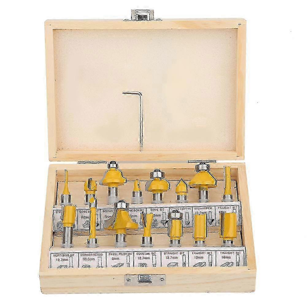 15Pcs/Set Cemented Carbide Router Bit Woodworking Milling Cutter Kit with Storage Box8mm Shank Router Bit with Box 25-26