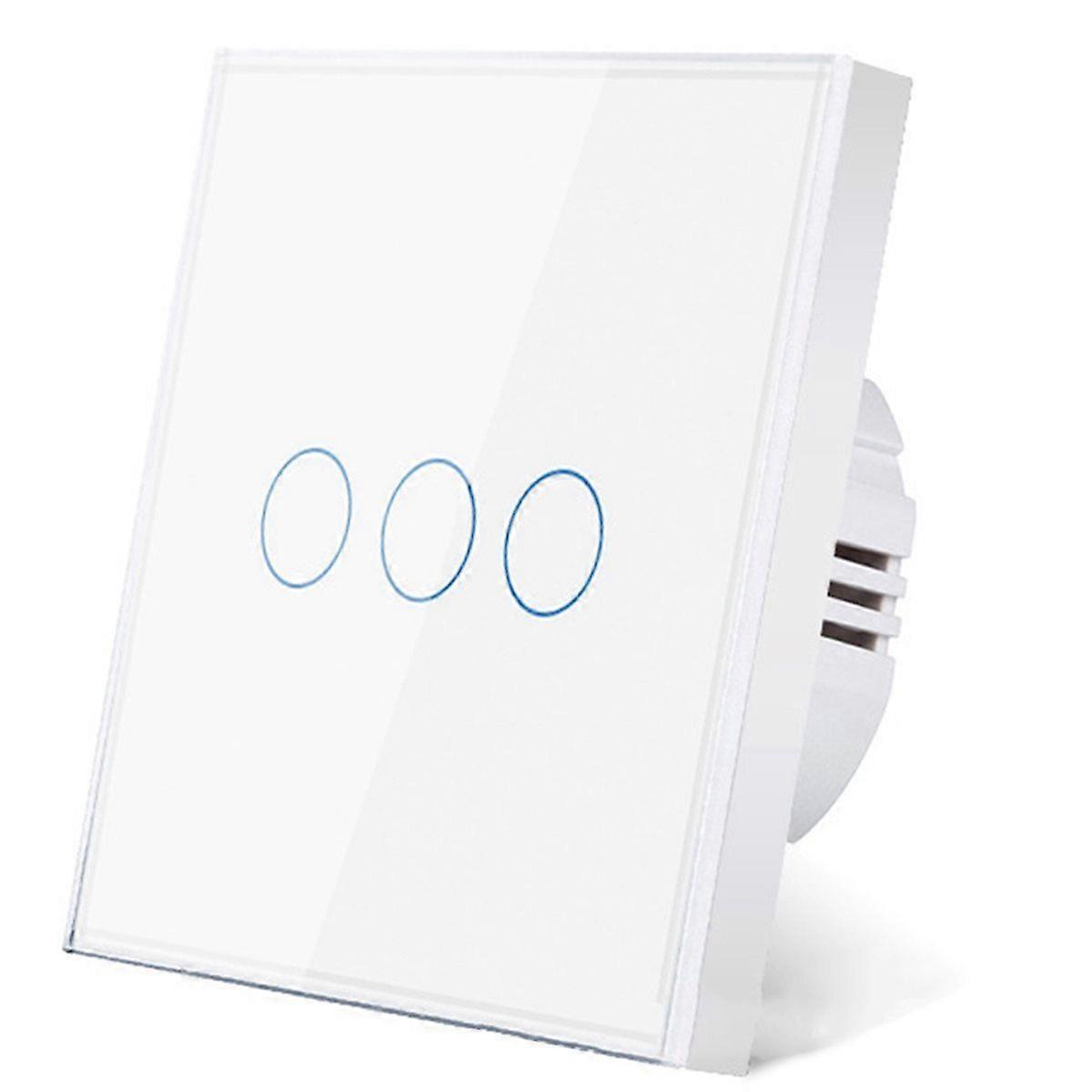 European AC100-240V Tempered Black White Glass Touch Switch Panel Wall Light Sensor Button Gang 10A Interrupt 3 Gang(EU)