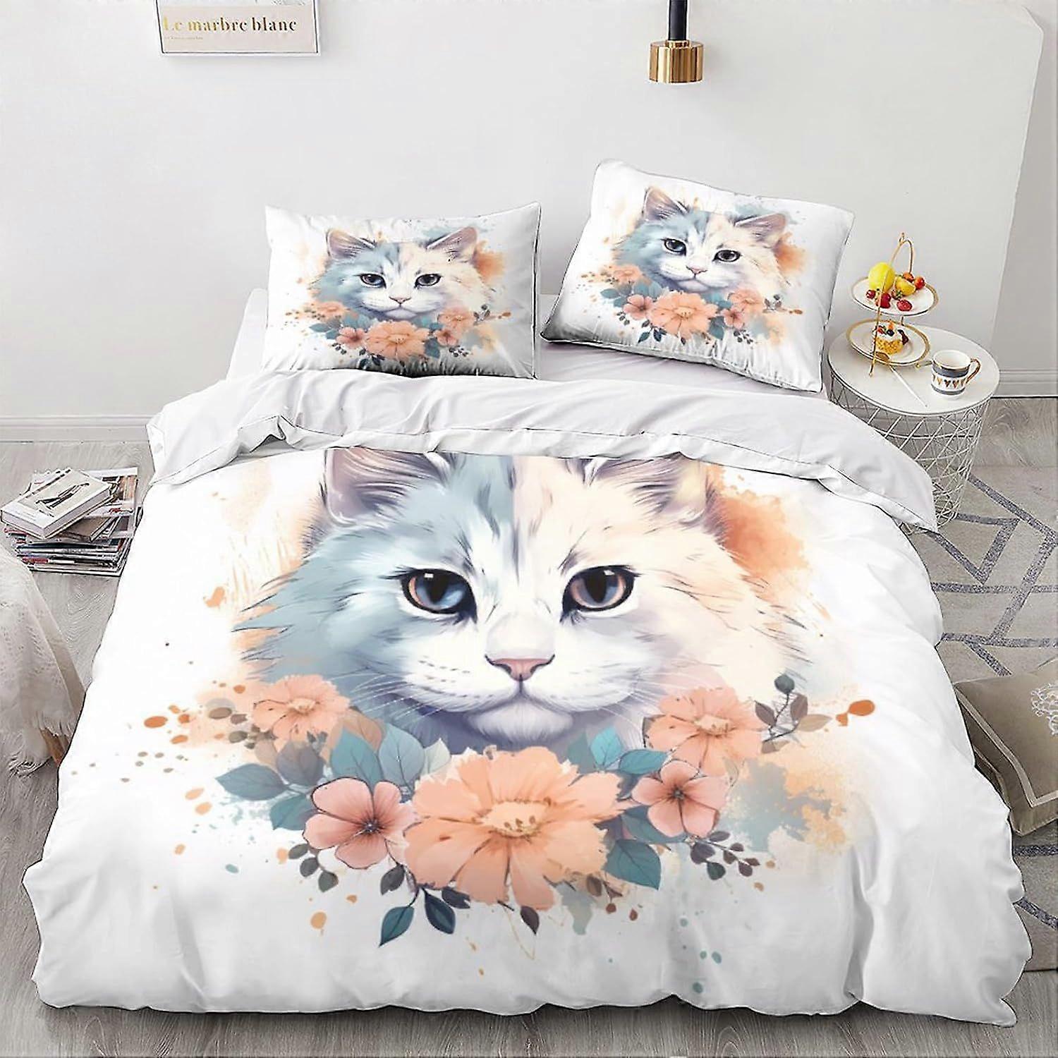 LikeEj Cat 3D لطيف كيتي تأثير للأطفال والكبار طقم غطاء لحاف مطبوع مع أكياس وسادة ، ستوكات لحاف الفراش مجموعة الملك