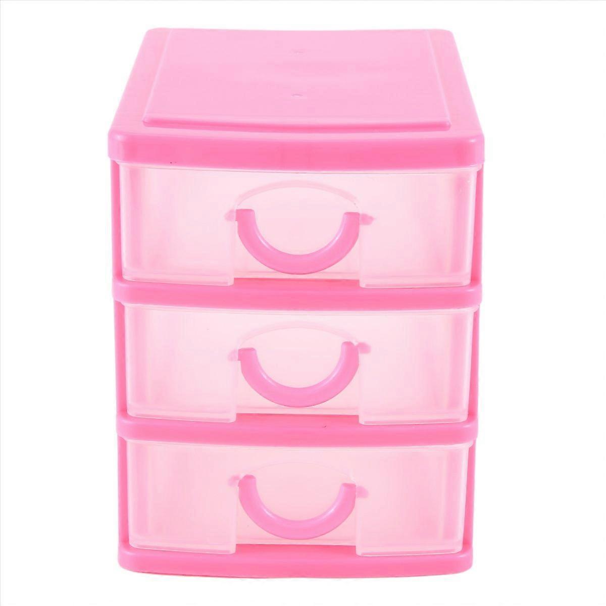 Mini  lucent Drawer type plastic Storage Box（rose red 3 Layers）