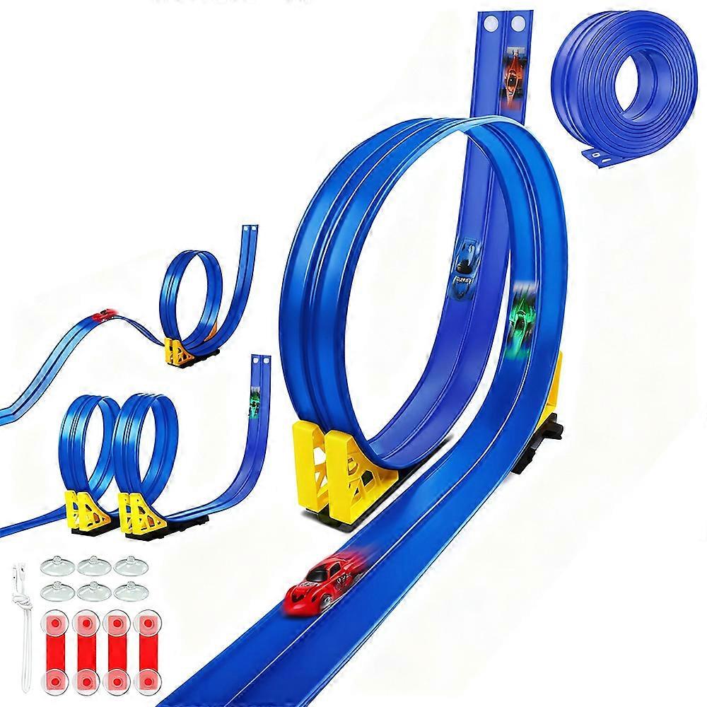 Flexible Race Track Toy Bendable Ramp with Suction Cups Roll-Up Car Track-Orange