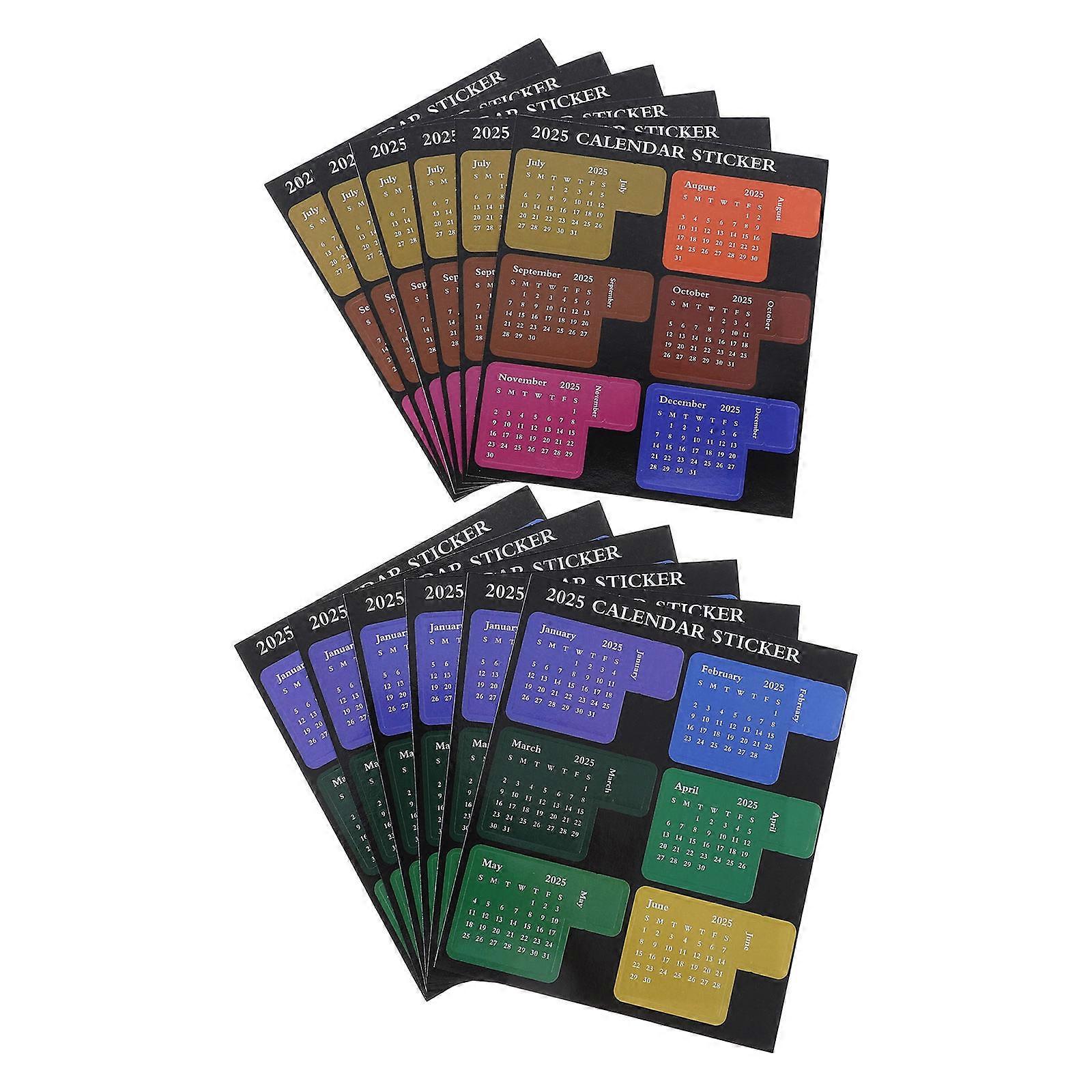 Self-Adhesive Calendar Stickers for Notebooks Rectangular Multi-Color 13.50X11.50X0.05CM Monthly Classification 12 Sheets