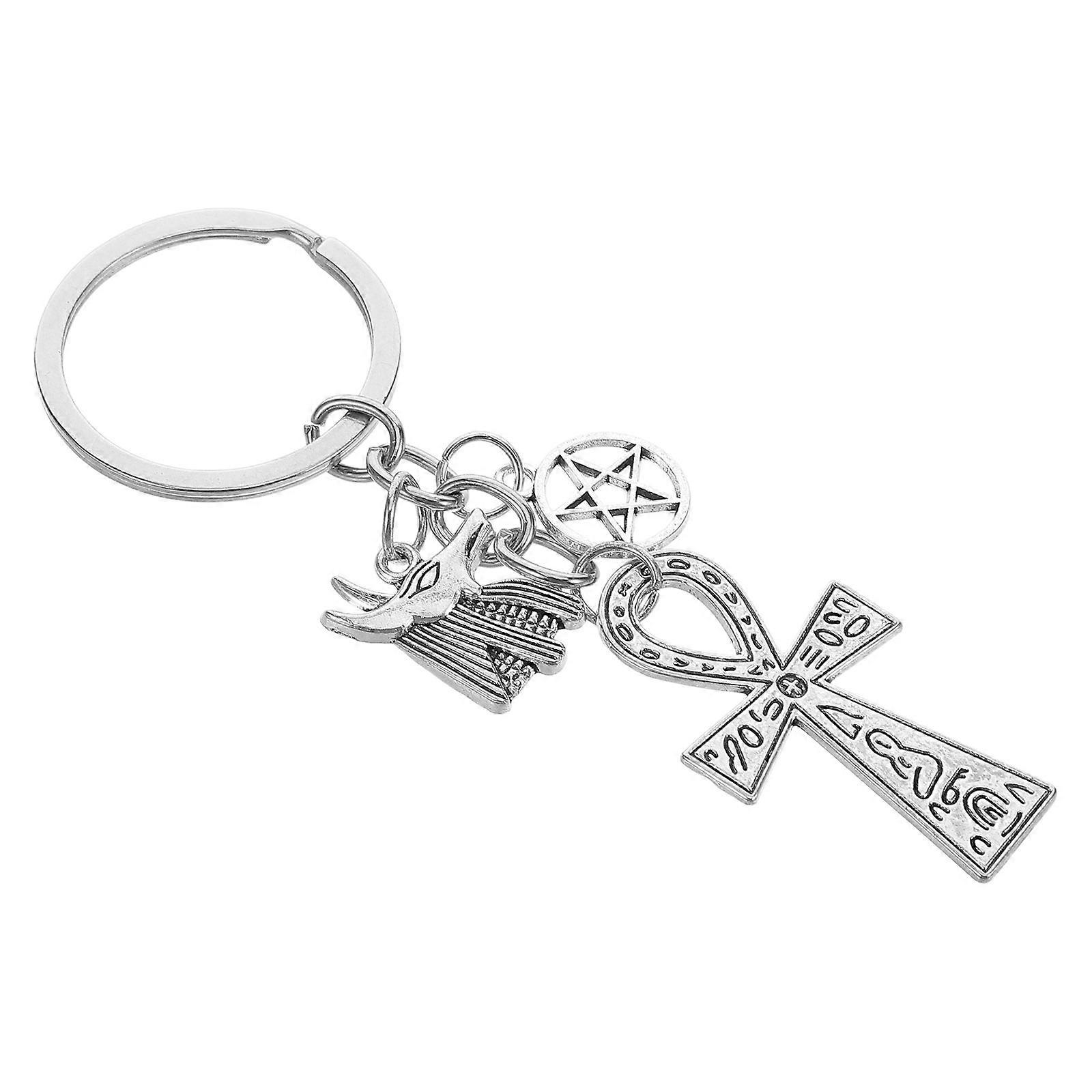 Ancient Egyptian Style Keychain Anubis Symbol Silver Alloy Bag Charm Daily Use 1Pack