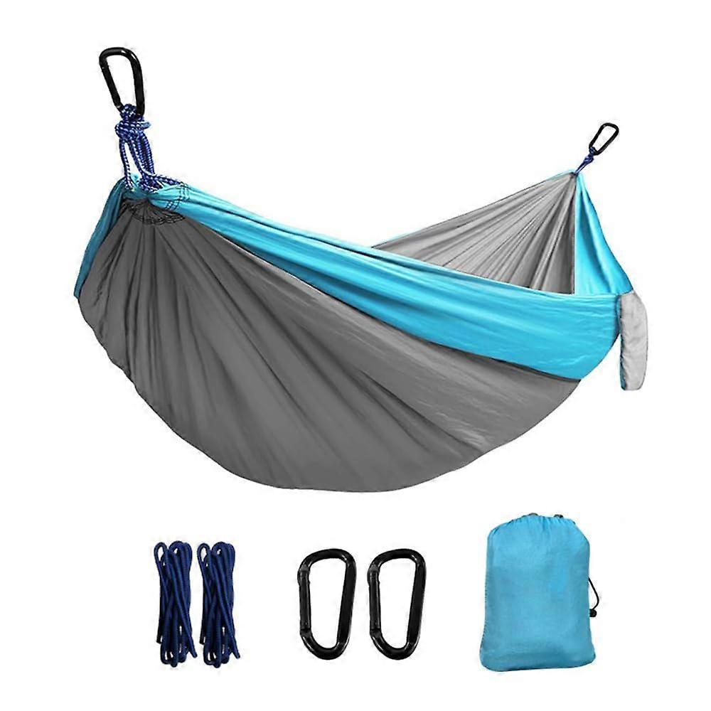 Double Camping Hammock with Tree Straps, 660lbs Capacity, Breathable QuickDry Nylon, Blue and Gray