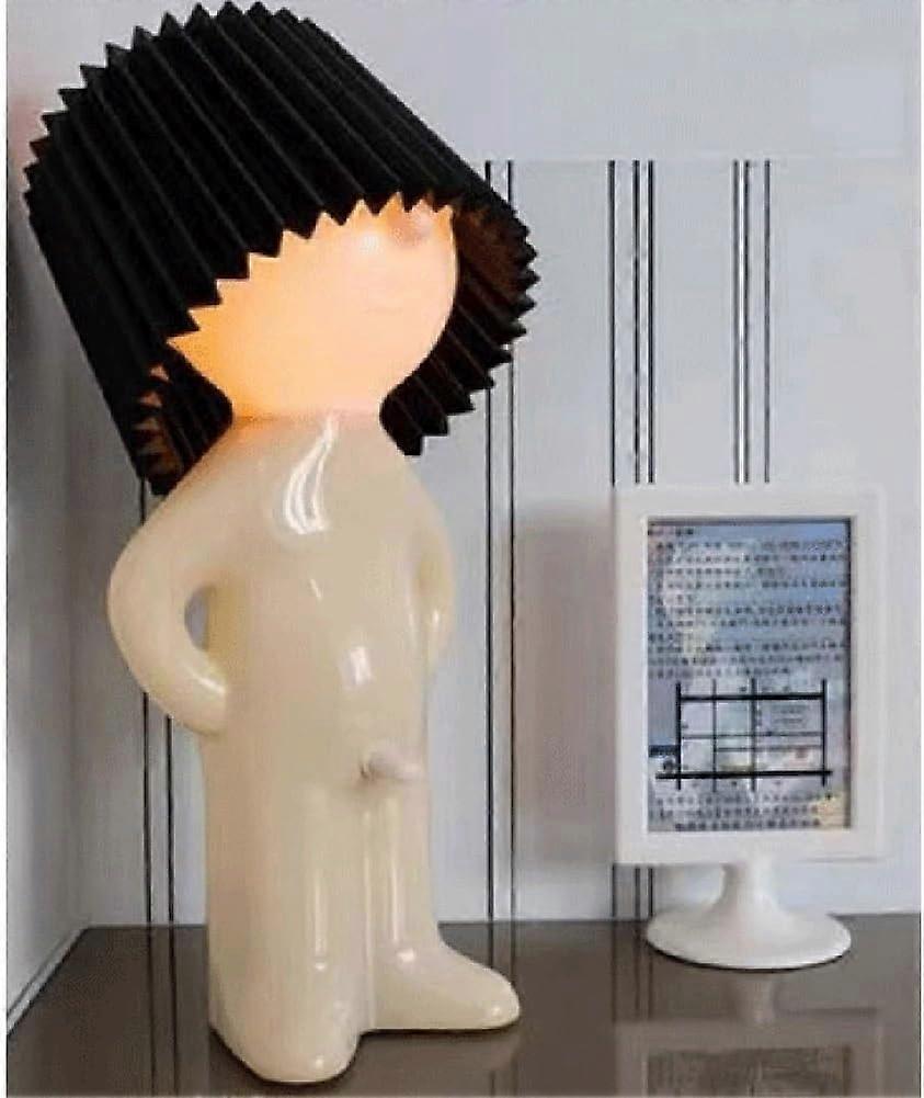 Creative Table Lamp with Whimsical Character Design, Handpainted Bedside Night Light, Black