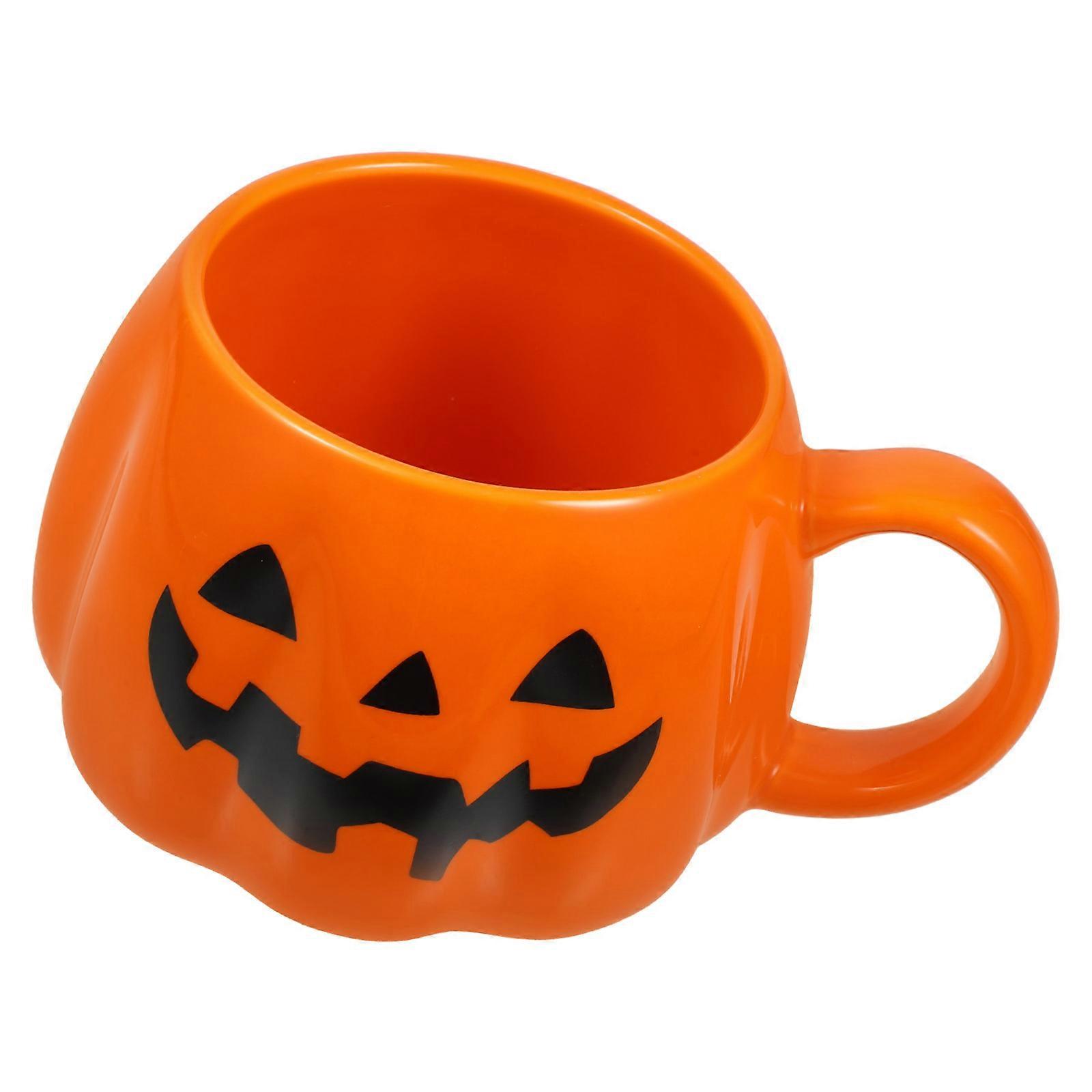 Black Ceramic Pumpkin Mug for Kitchen Use Halloween Drinking Cup