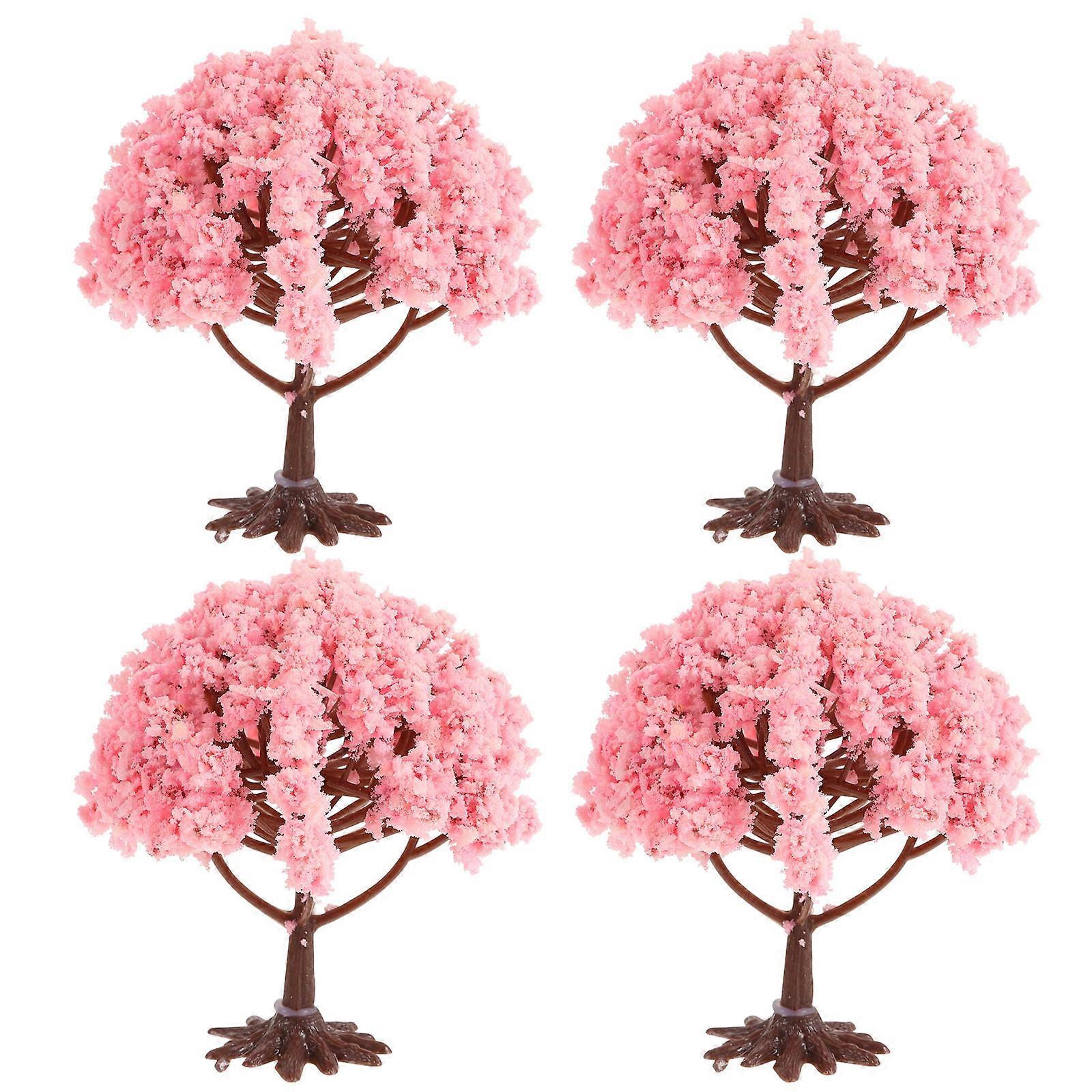 Artificial Cherry Blossom Tree Model Miniature Tree Decor 4Pcs Set