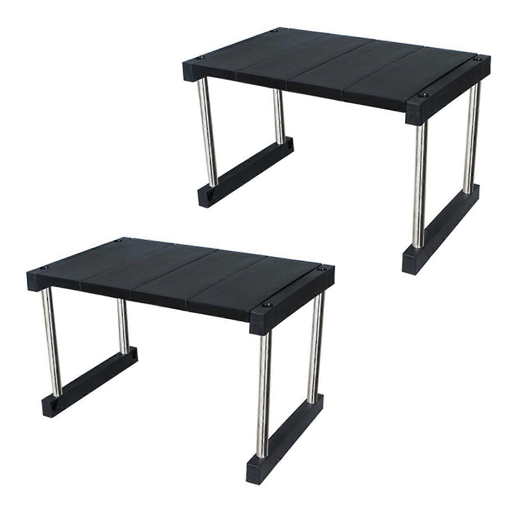2X Kitchen Cabinet Counter Shelf Organizer Expandable Stackable Spice Rack for Dish Sauce Black