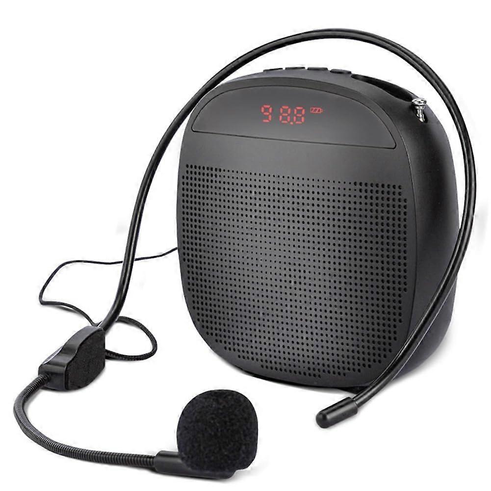 Portable Voice Amplifier with Wired Headworn Microphone and FM Radio, Loudspeaker for Teachers, Black