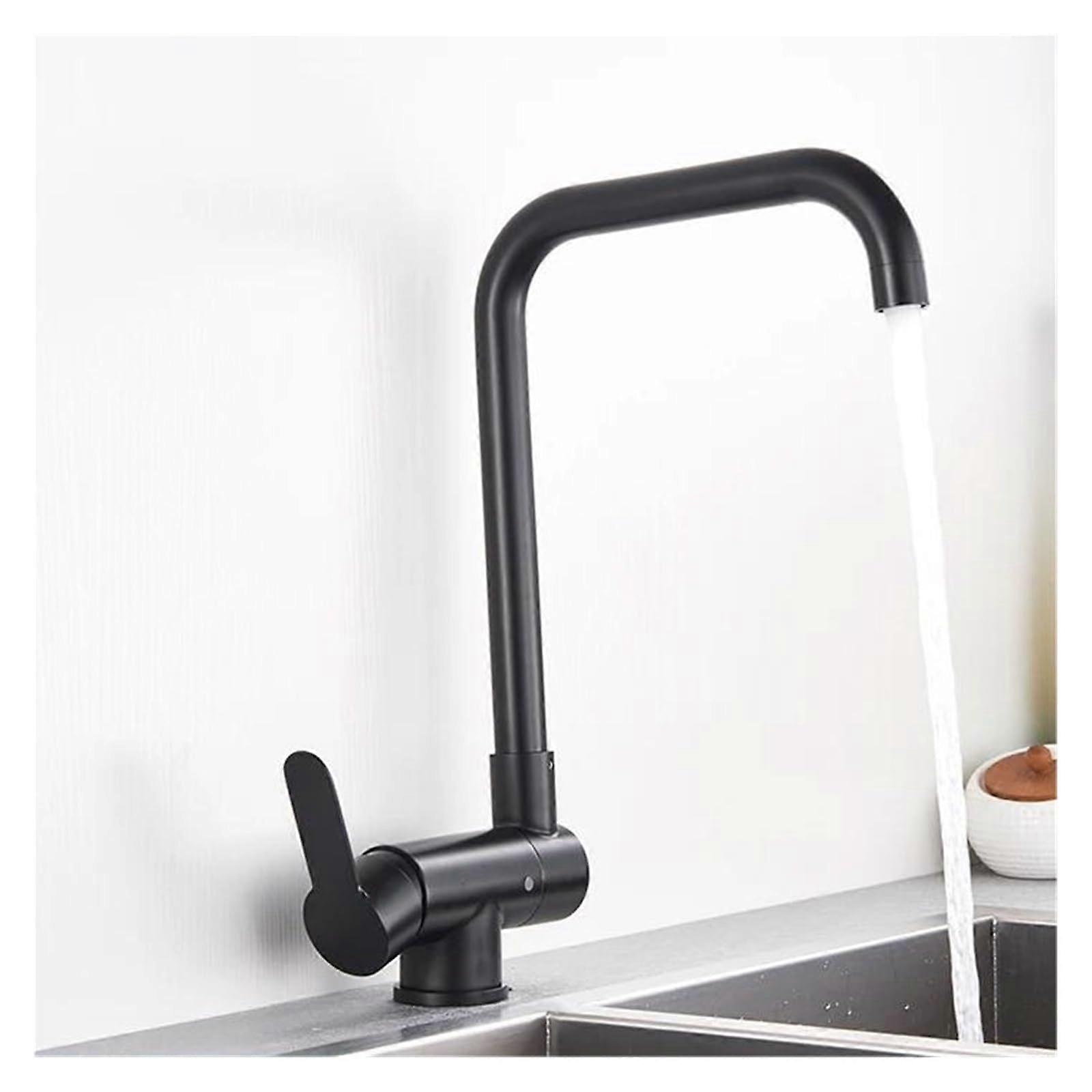 Matte Black Kitchen Faucet 360° Swivel Spout Foldable Single Handle Hot and Cold Mixer Tap