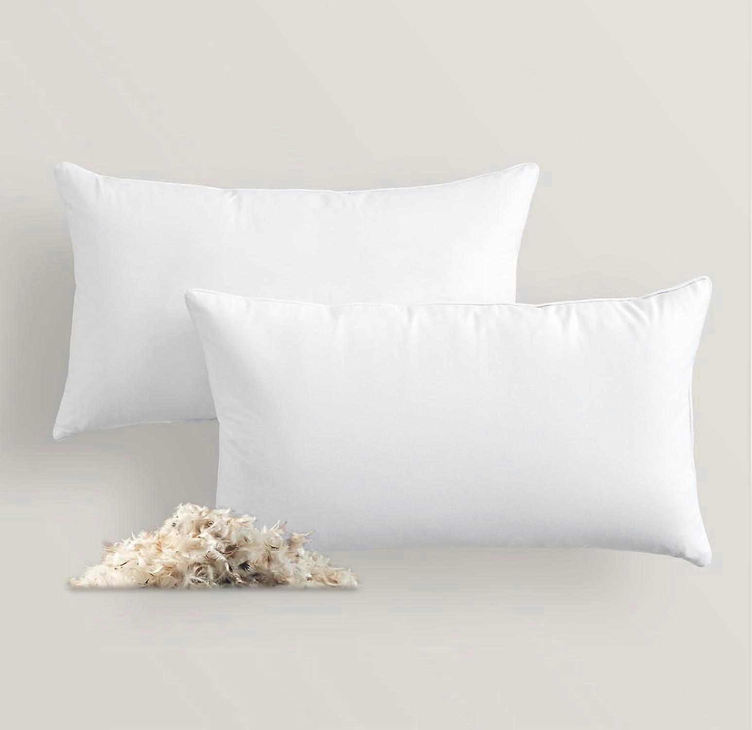 12x20 Down Feather Throw Pillow Insert Pack of 2 White Cotton Cushion for Sofa Bed Couch