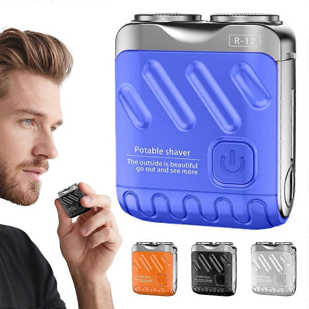 Electric Shaver for Men with Dual Ring Rotary Blades, USB Rechargeable Compact Travel Razor Blue