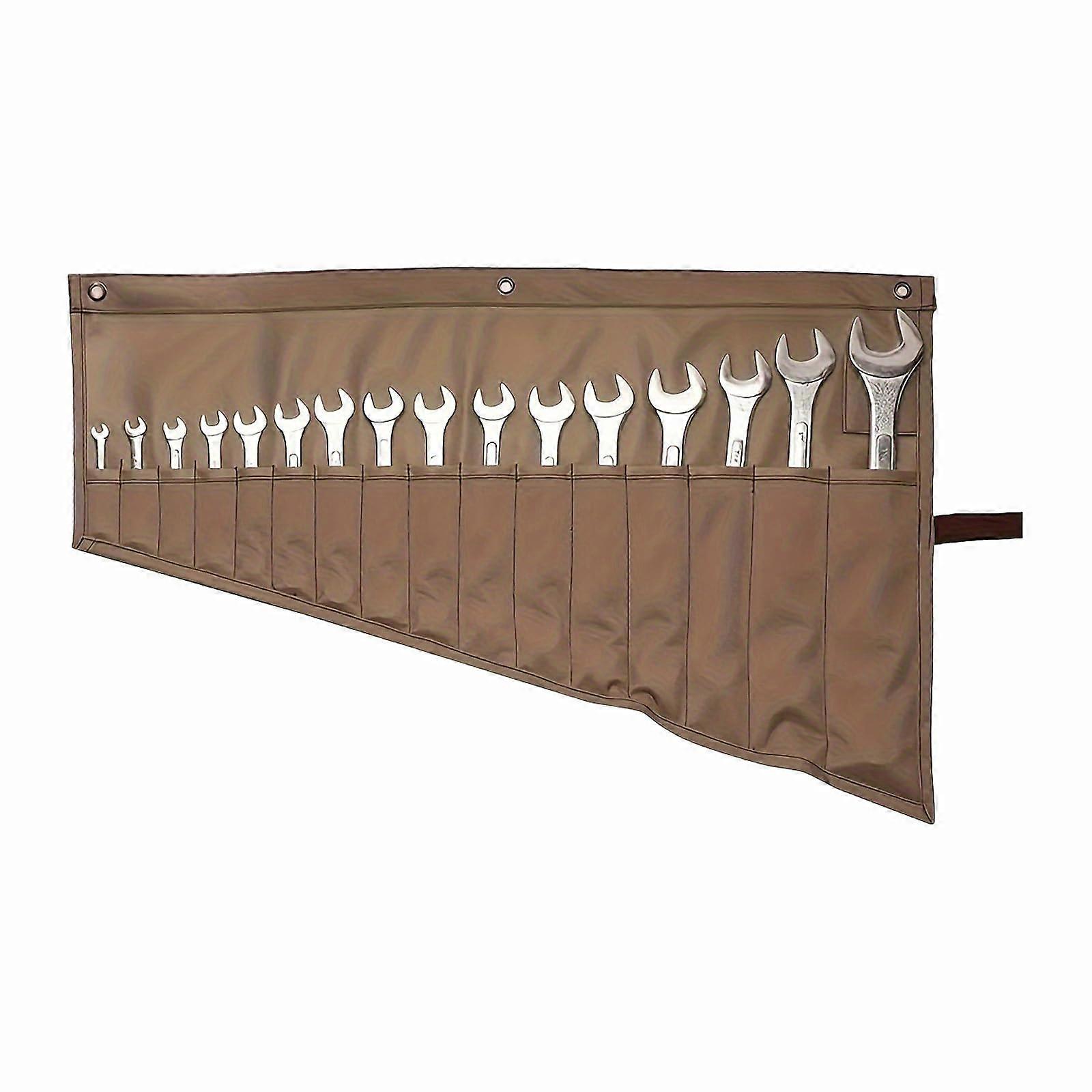 16 Pocket Canvas Wrench Roll Up Organizer Bag for Mechanics and Electricians Heavy Duty Storage